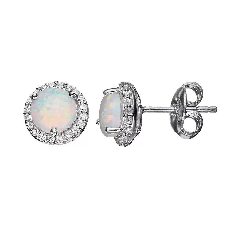 Lab-Created Opal & Lab-Created White Sapphire Sterling Silver Halo Stud Earrings, Women's Product Image