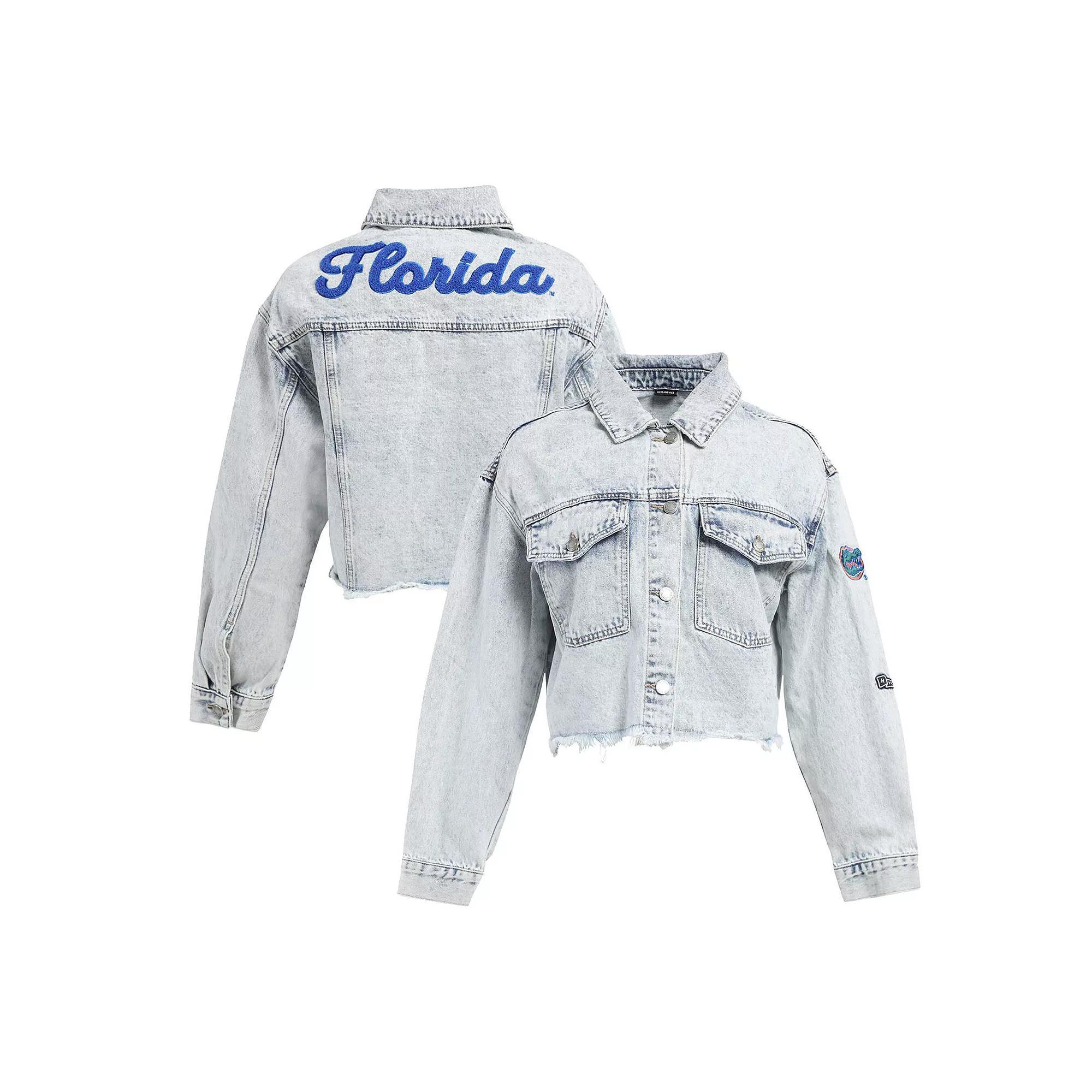 Women's Hype and Vice Denim Florida Gators Lightwash Cropped Button-Up Jean Jacket, Size: XL, Turquoise A Product Image