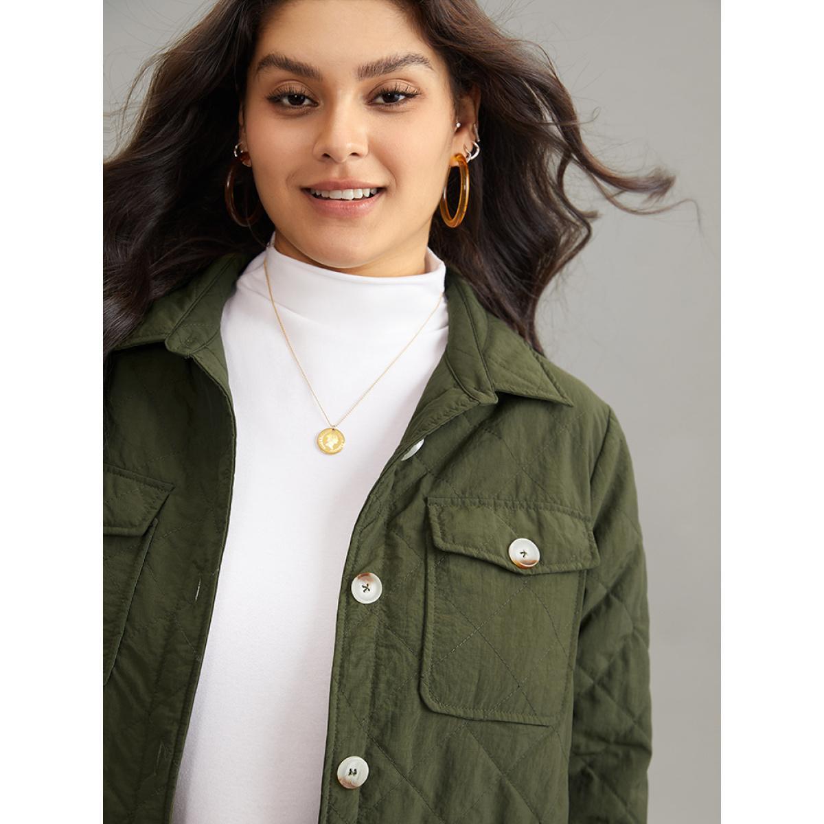 Plus Size Women Dailywear Plain Texture No stretch 14-16/1X Pocket Casual Cotton Jackets BloomChic Product Image