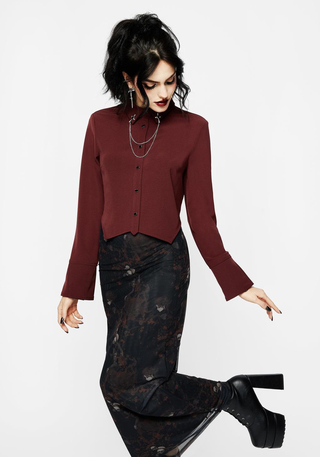 Resurrection Cross Chain Collared Crop Shirt Product Image