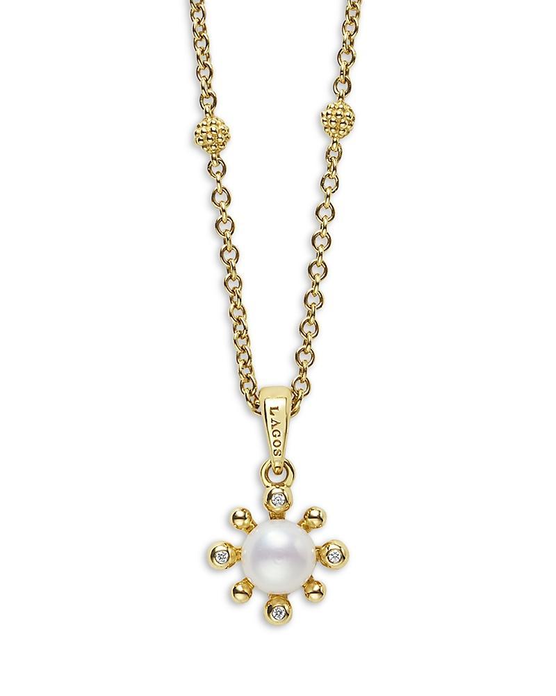 LAGOS 18k Yellow Gold Luna Cultured Pearl & Diamond Fleur Pendant Necklace, 16-18 Product Image