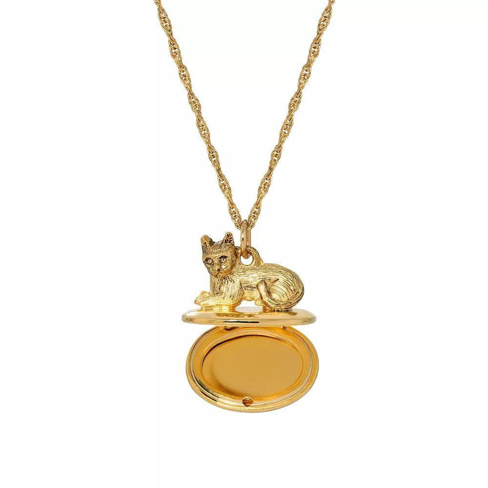 1928 Gold Tone Cat Locket Necklace, Womens, Yellow Product Image