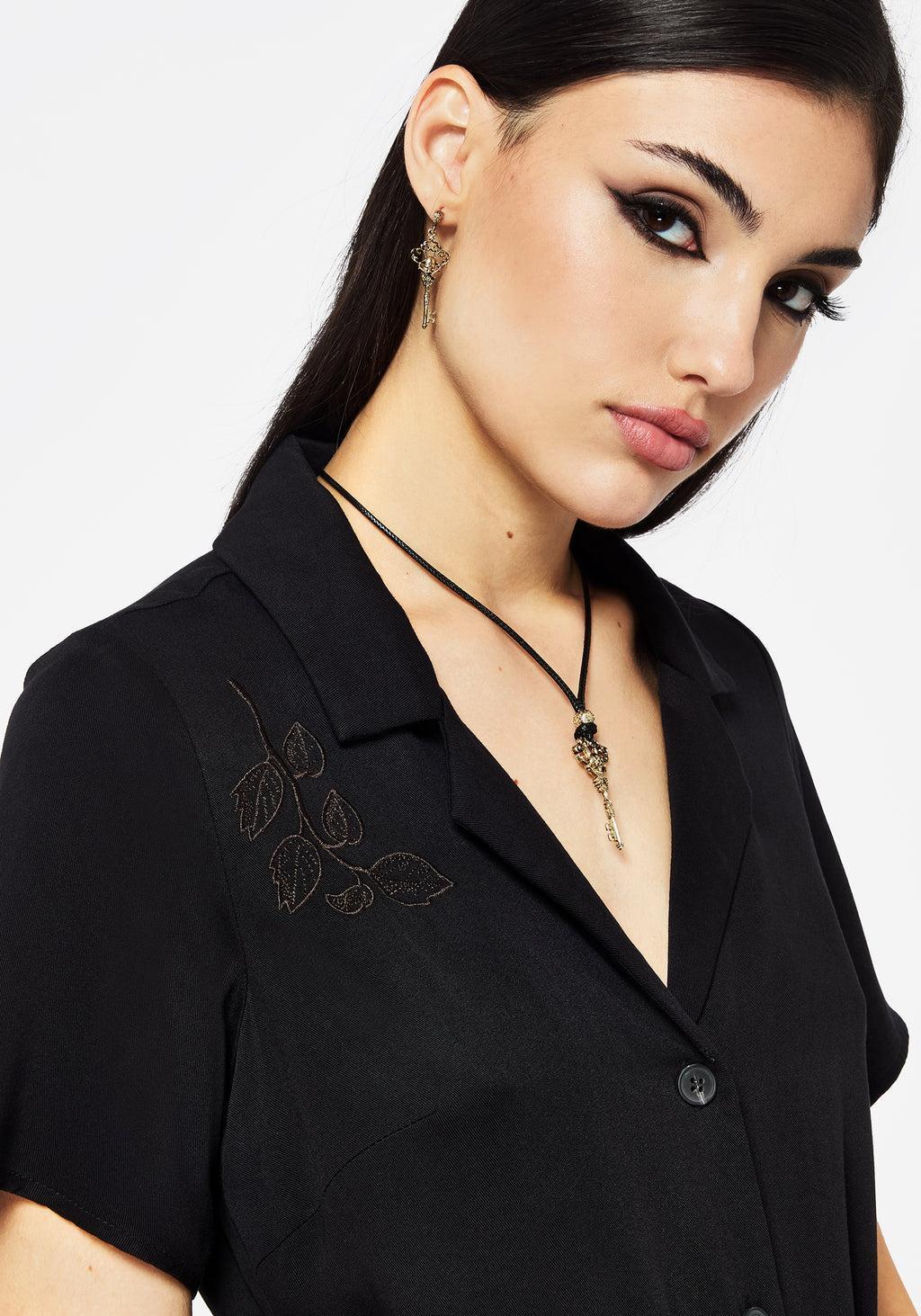 Fairfolk Floral Embroidery Tie Waist Button Down Midi Shirt Dress Product Image