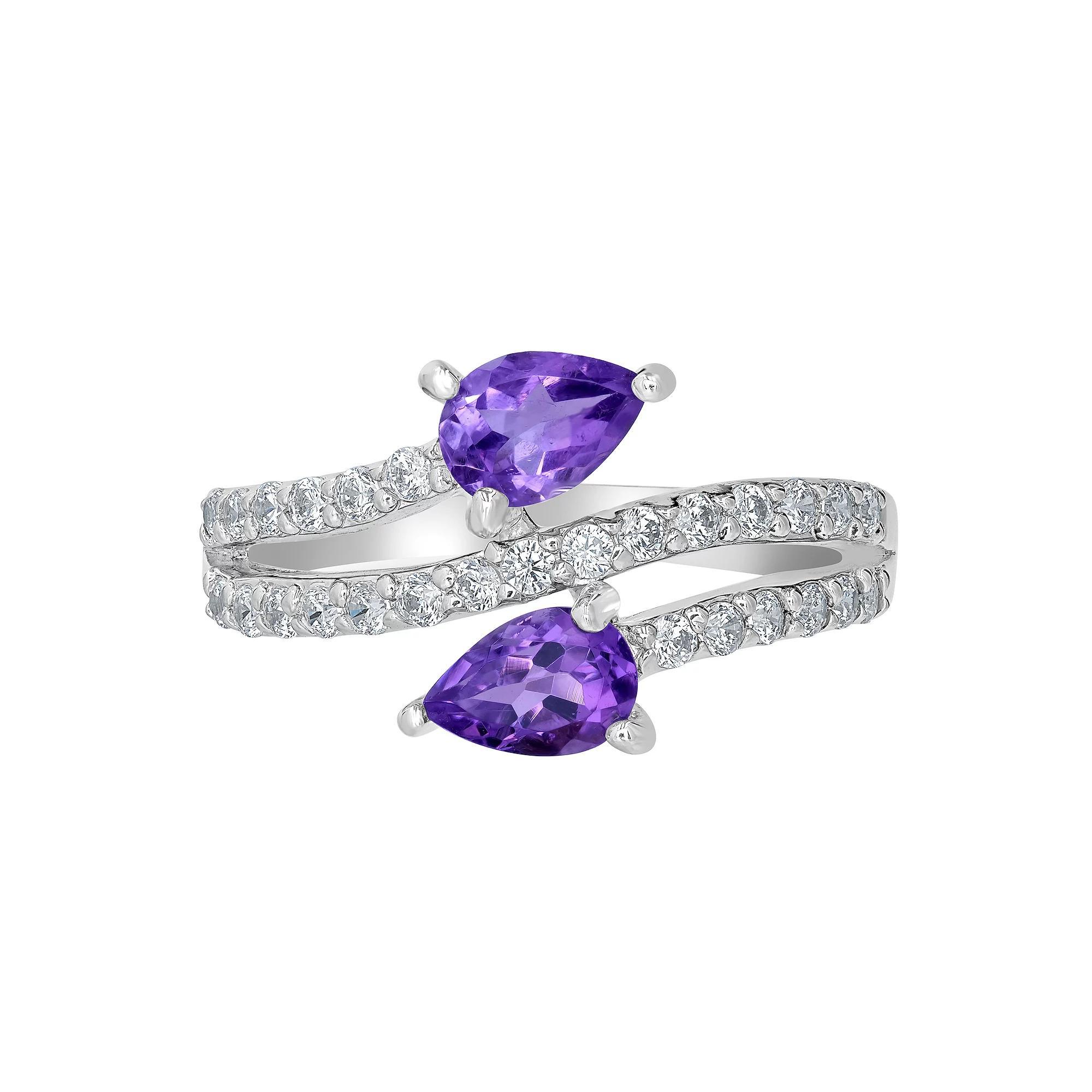 Gemistry Sterling Silver Stone & Cubic Zirconia Pear Bypass Ring, Womens White Topaz Product Image