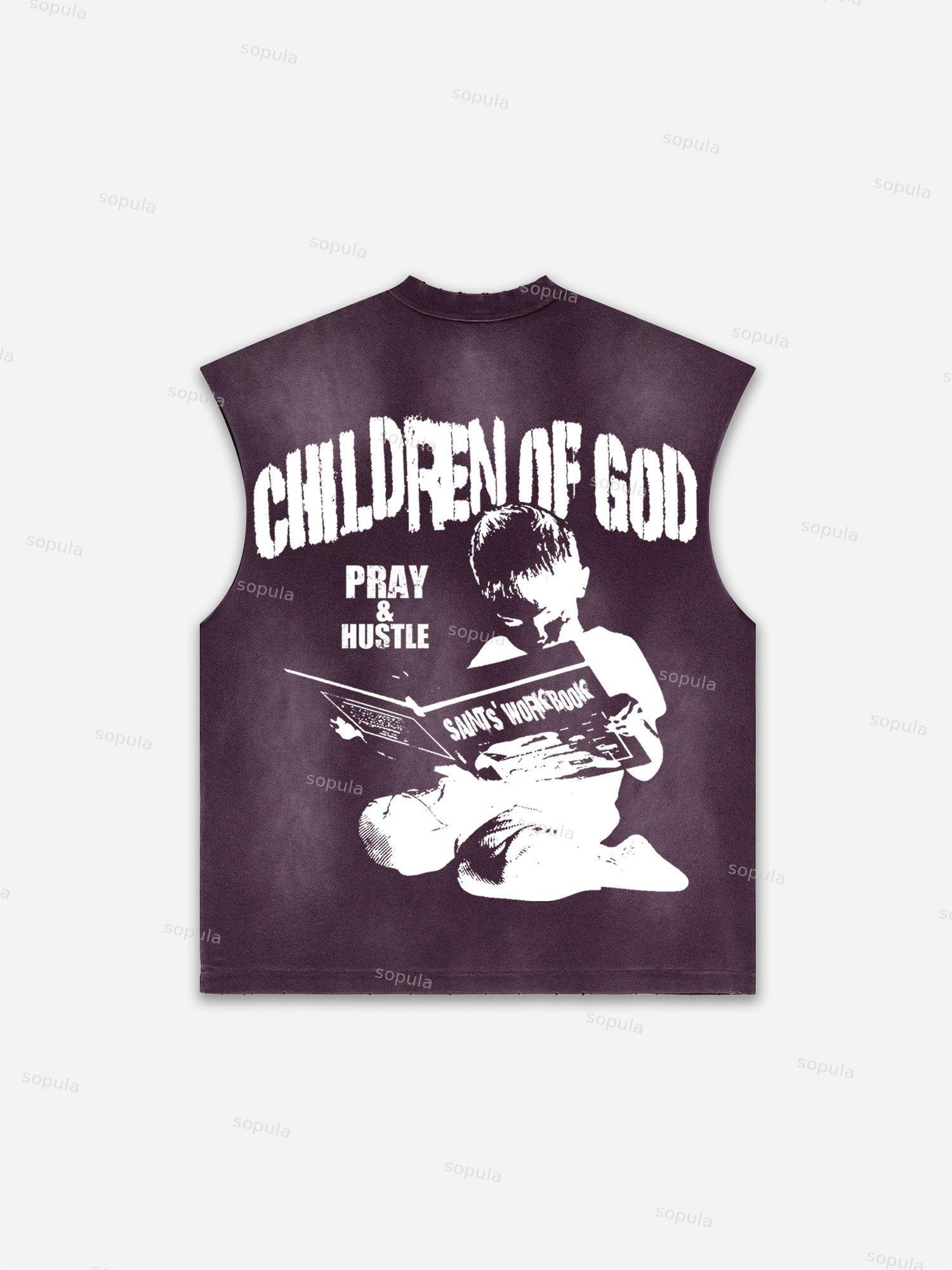 Flame Skull Graffiti Print Distressed Tank Top Product Image