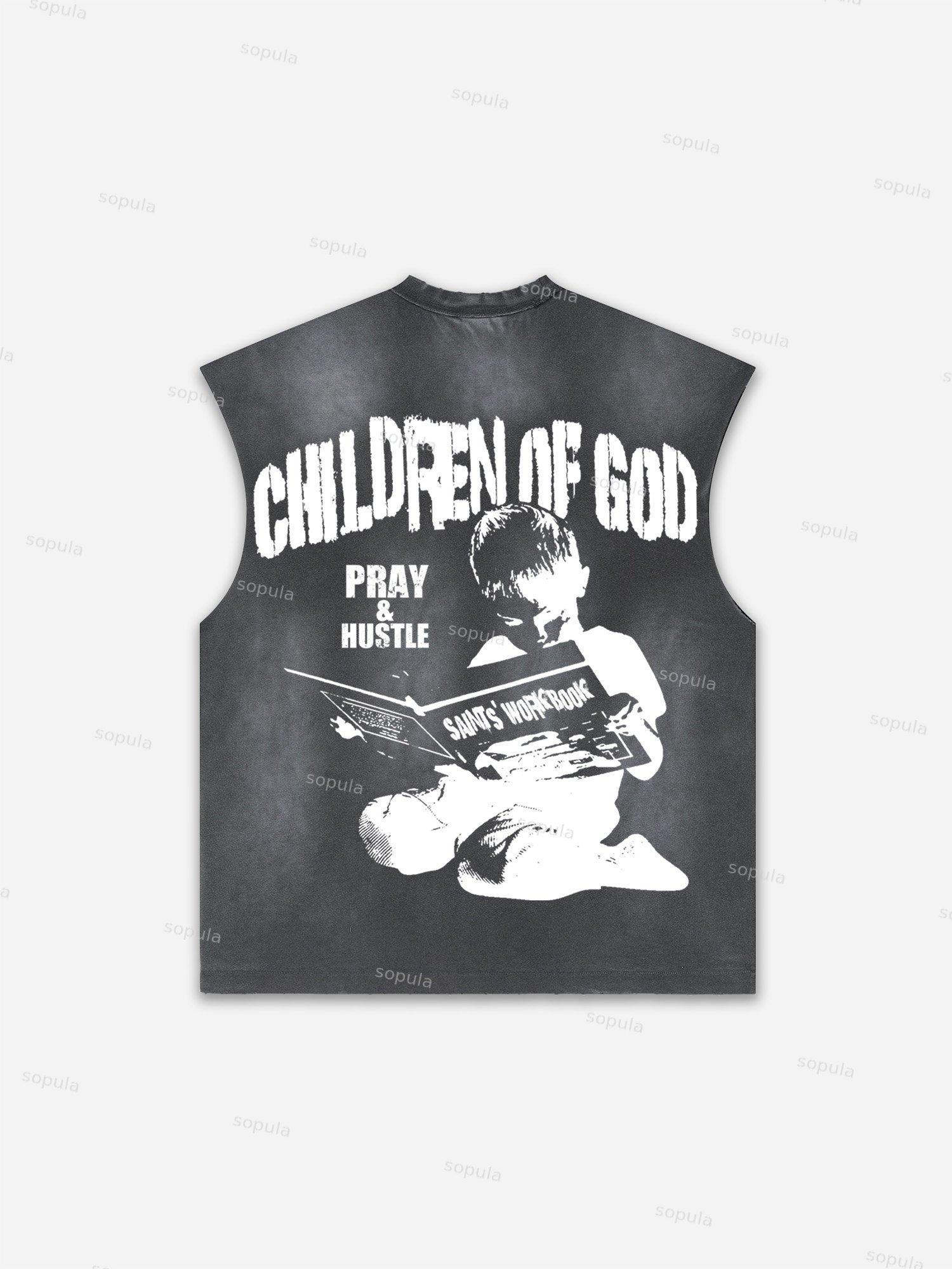 Flame Skull Graffiti Print Distressed Tank Top Product Image