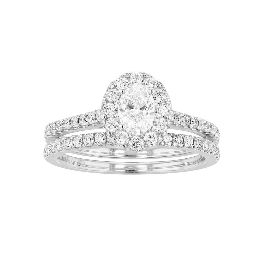 Diamond Brilliance 14k White Gold 1 Carat T.W. Lab-Created Diamond Oval Halo Engagement Ring Set, Women's, Size: 8 Product Image