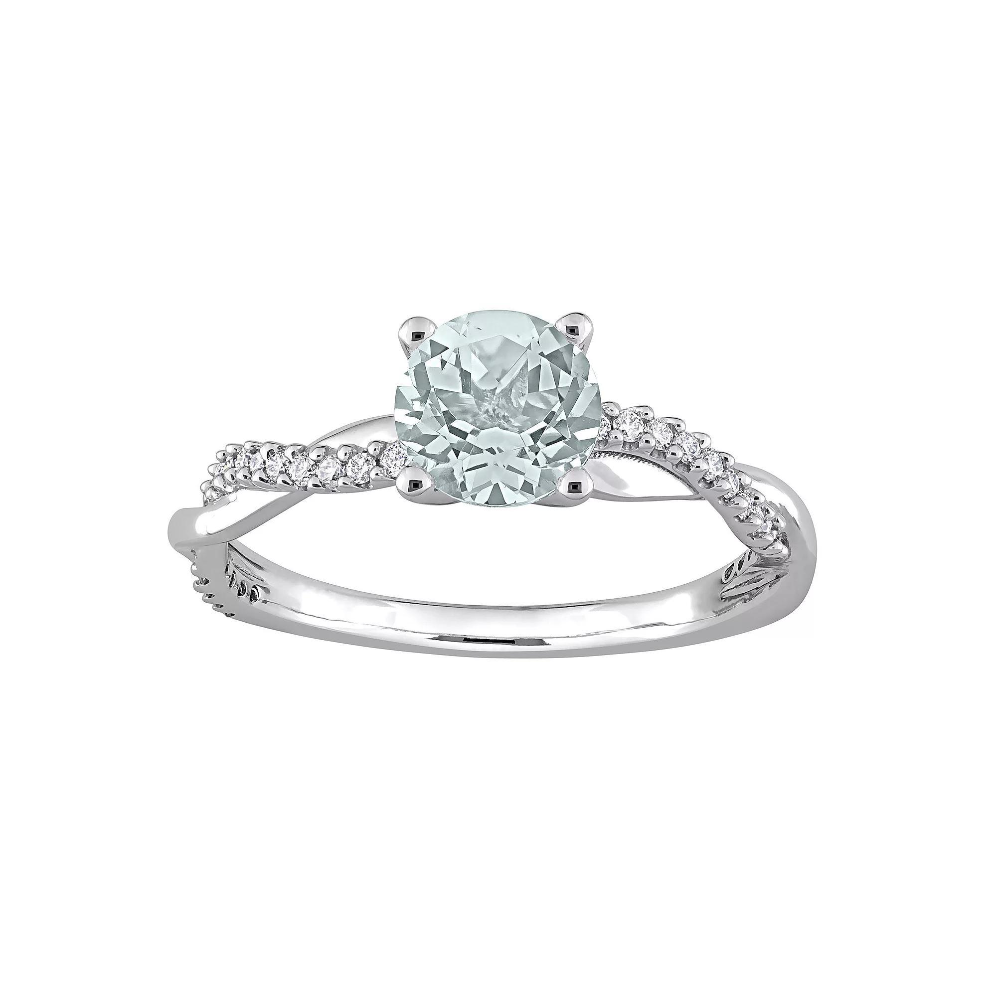 Stella Grace 14k White Gold Aquamarine & 1/6 Carat T.W. Diamond Crossover Engagement Ring, Women's, Size: 9.50 Product Image