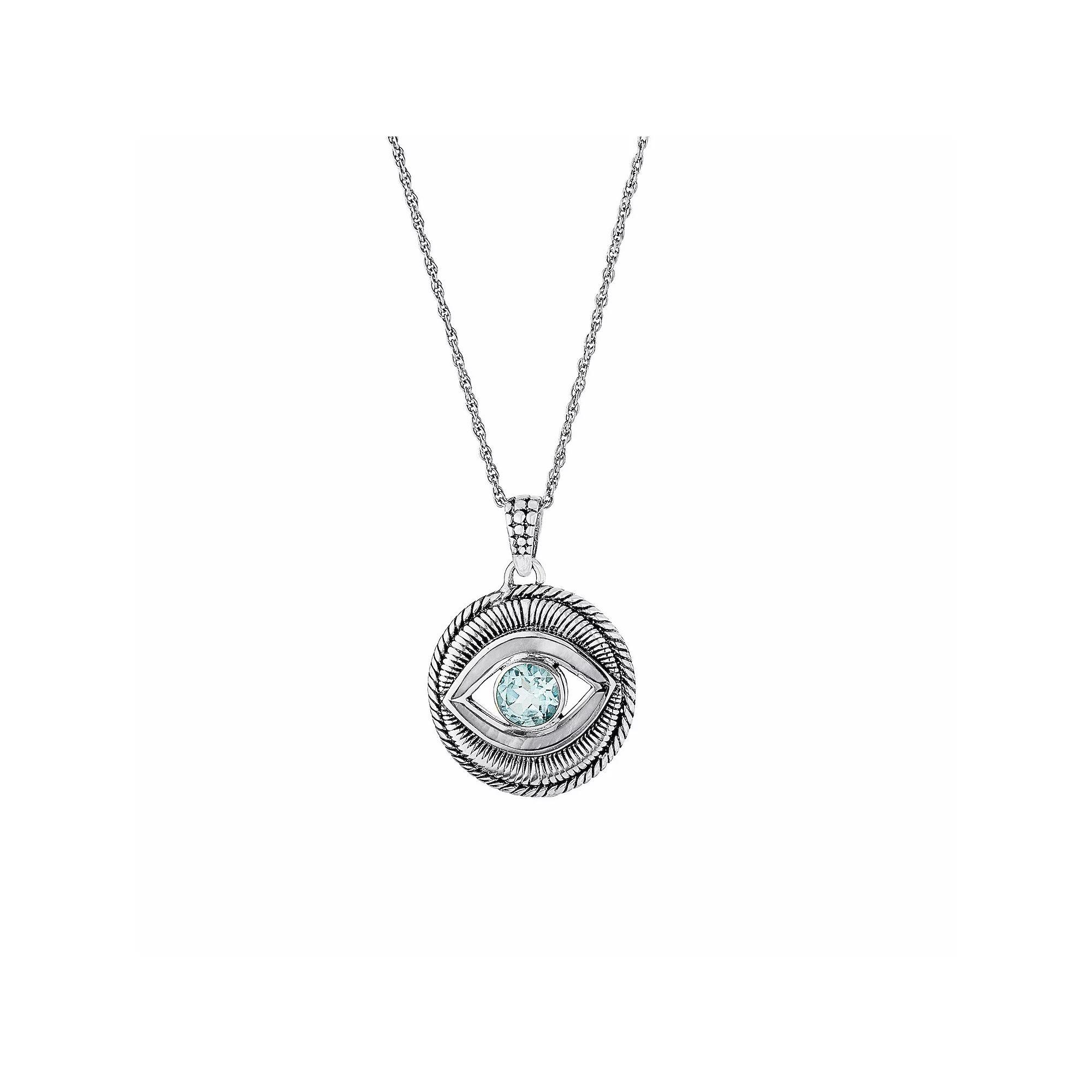 Athra NJ Inc Sterling Silver Blue Topaz Guardian Eye Pendant Necklace, Women's, Size: 18" Product Image