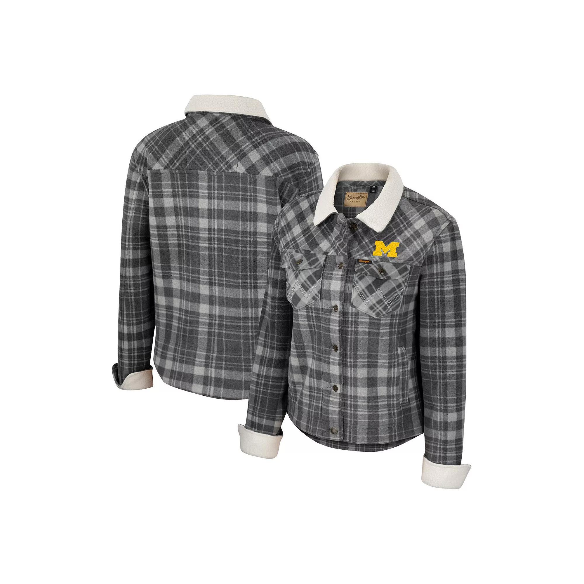 Women's Colosseum x Wrangler  Charcoal Michigan Wolverines Plaid Polar Fleece Button-Up Jacket, Size: XL Product Image