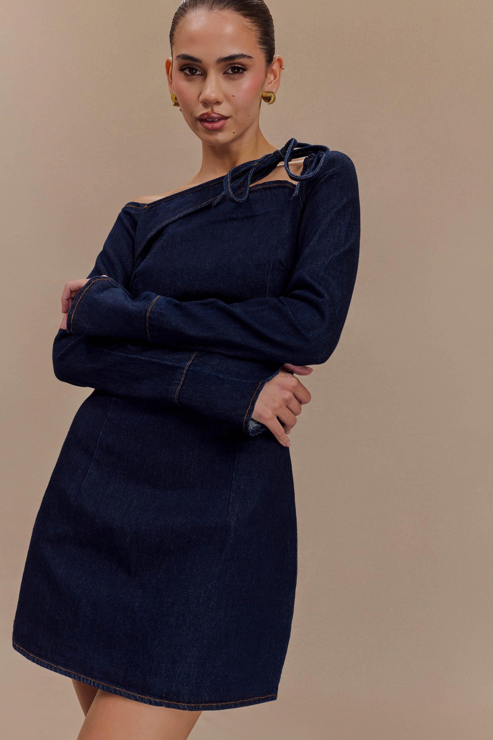 Cece Denim Mini Dress With Ties - Indigo Blue Product Image
