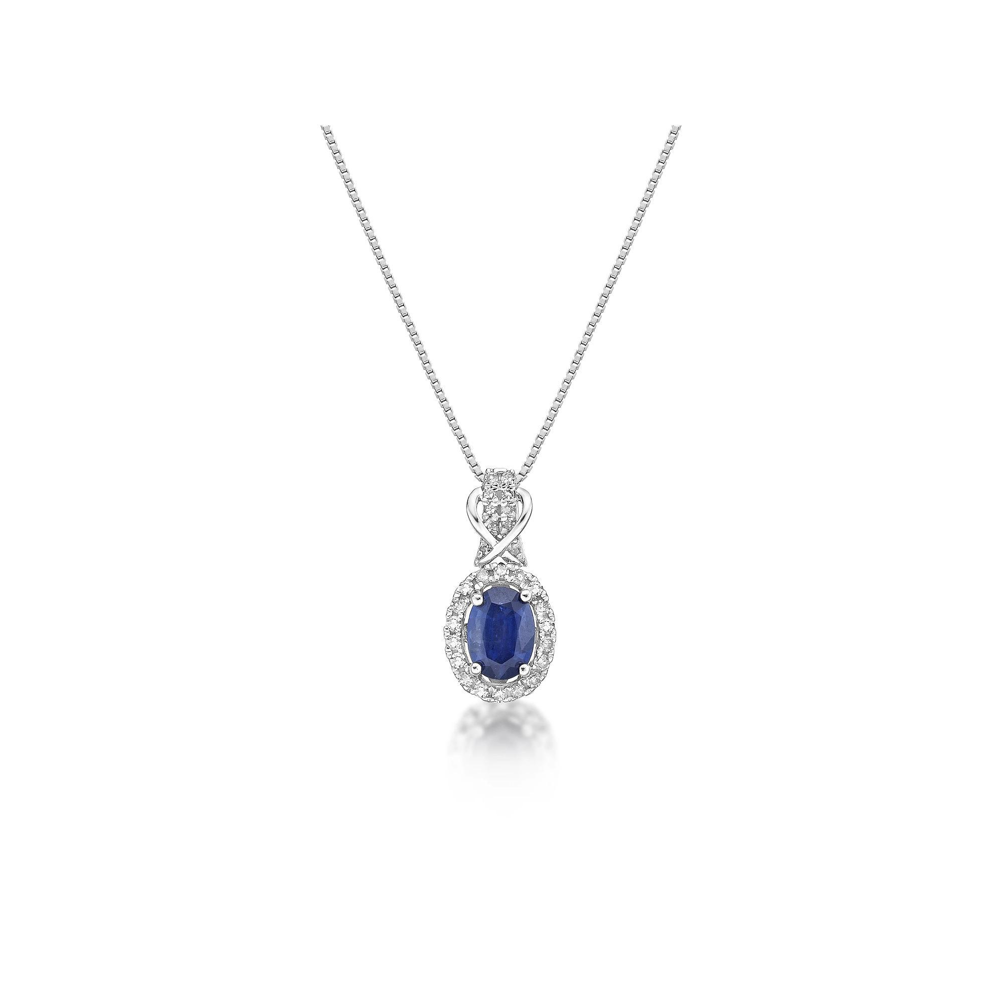 Gemminded 10k White Gold Sapphire & 1/7 Carat T.W. Diamond Pendant Necklace, Women's, Size: 18", 10k Whgold Product Image