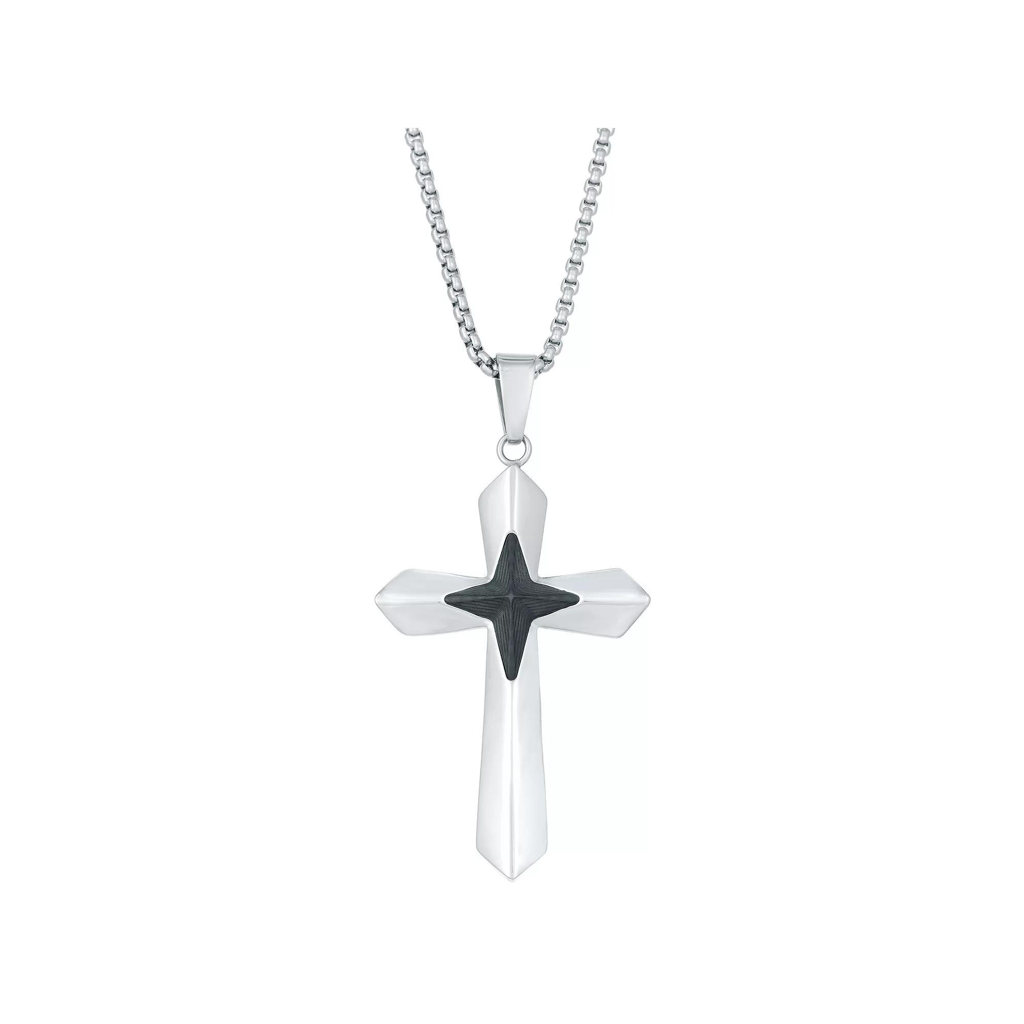 Men's LYNX Stainless Steel Cross Pendant Necklace, Size: 24" Product Image