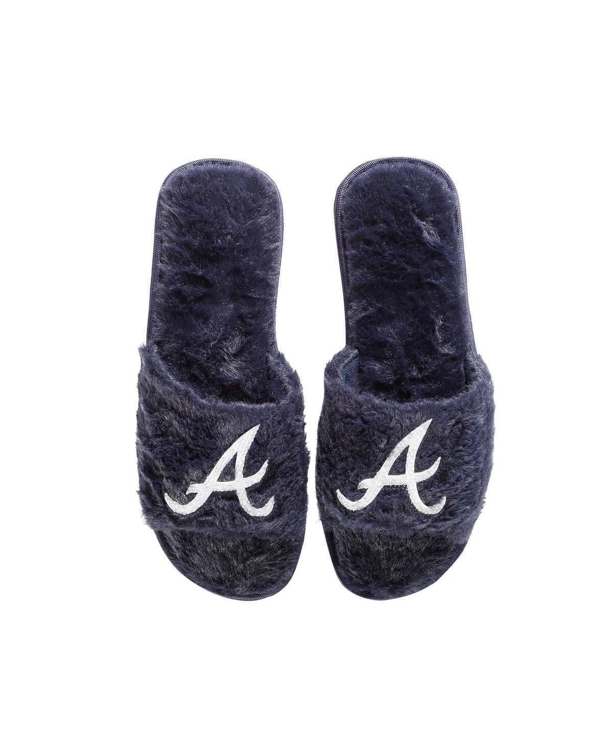 Womens FOCO Atlanta Braves Rhinestone Fuzzy Slippers Blue Product Image