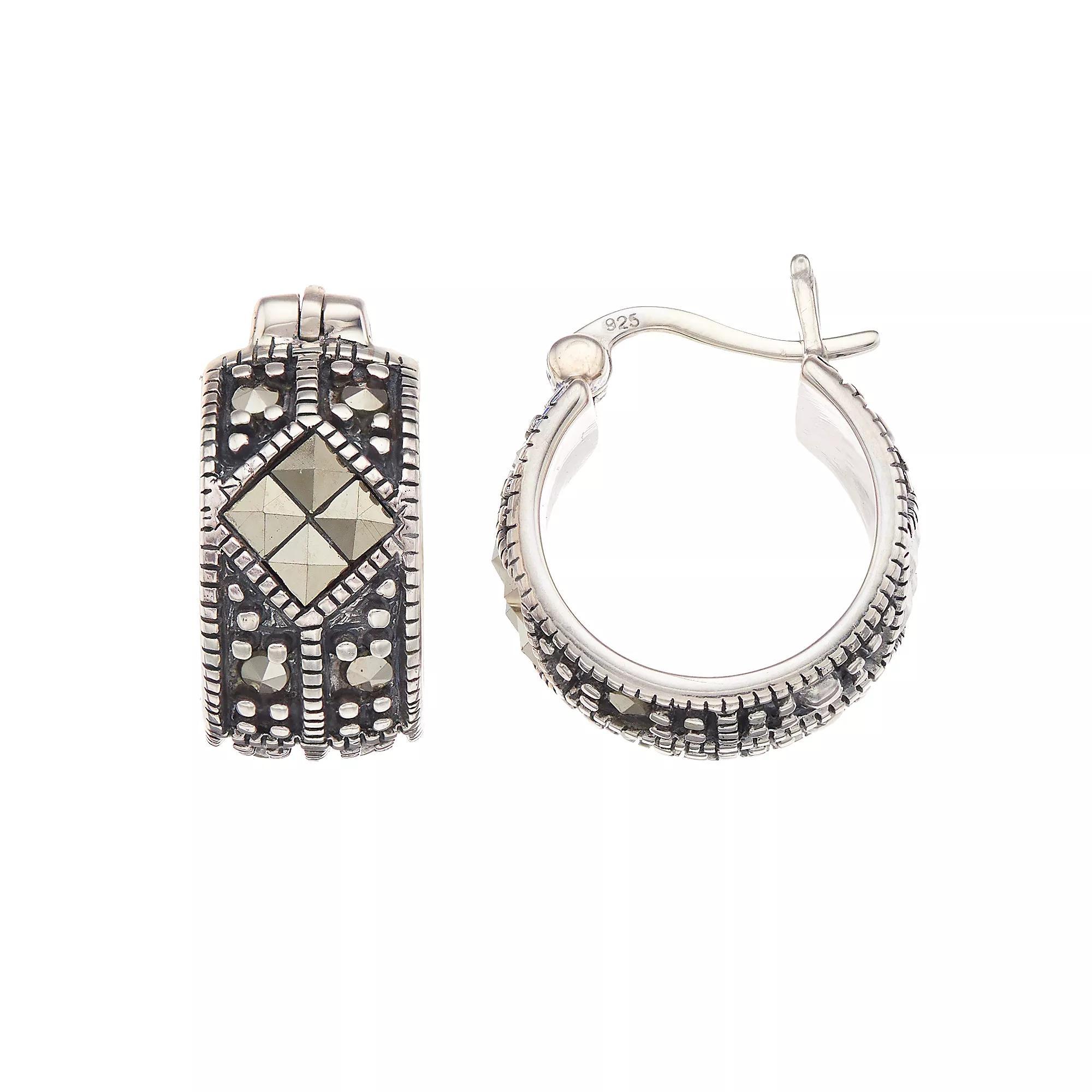 Tori Hill Marcasite Textured Small Hoop Earrings, Women's, Silvertone Product Image