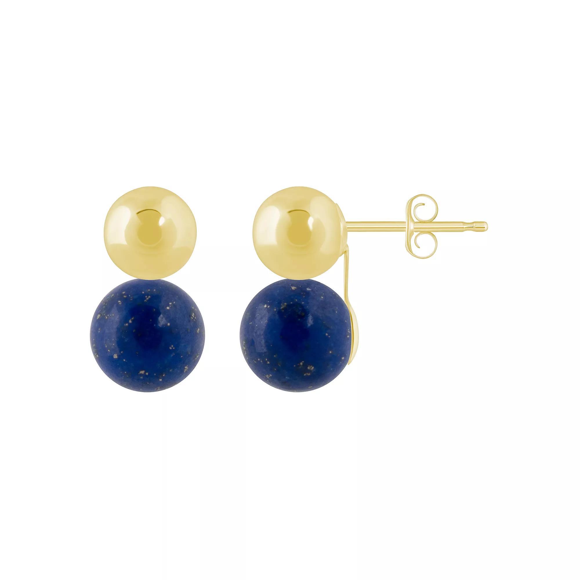 Celebration Gems 10k Gold 6 mm Double Sphere Gemstone Drop Earrings, Women's, Lapis Product Image
