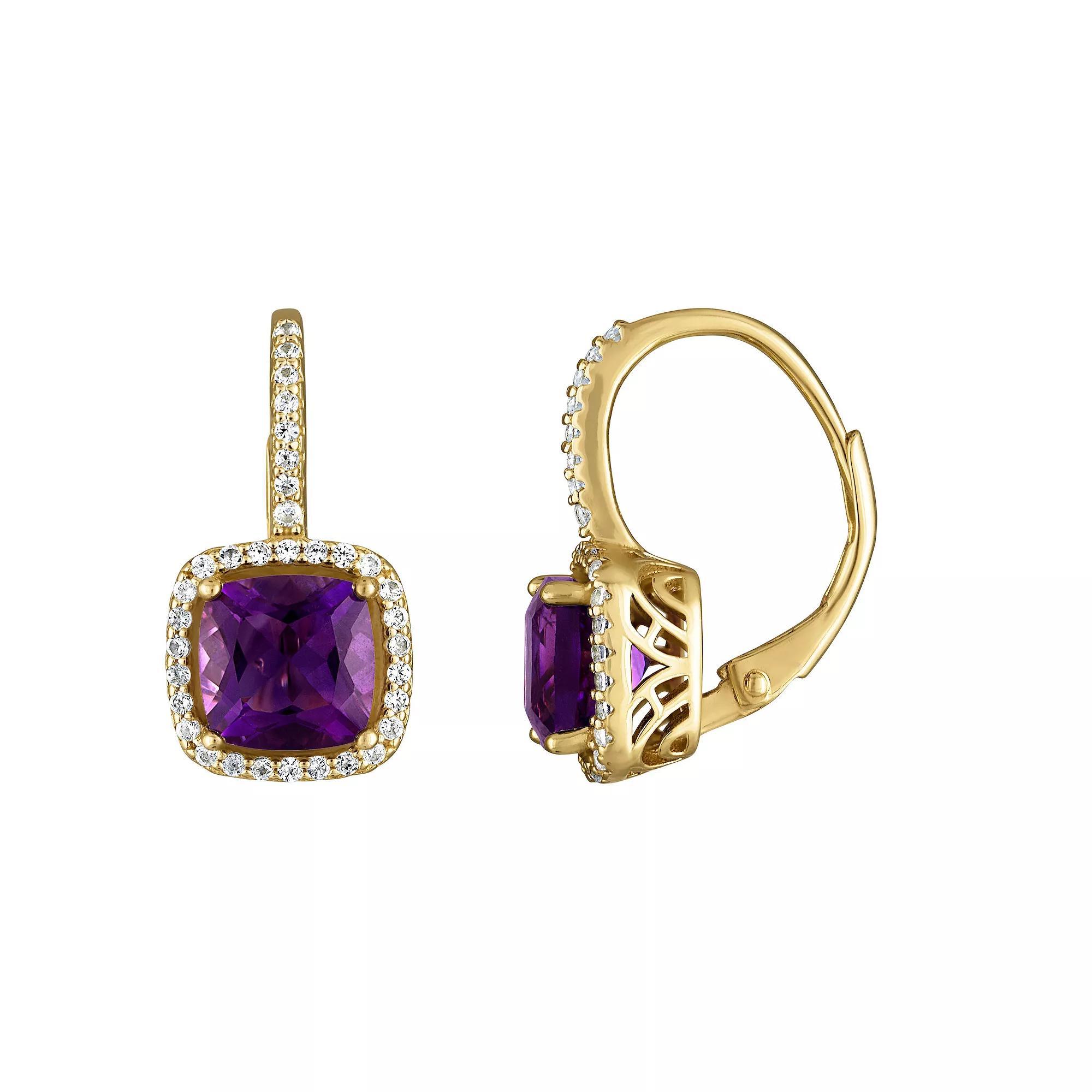 Designs by Gioelli 14k Gold Over Silver Gemstone Drop Earrings with Lab-Created White Sapphire Halo & Diamond Accents, Womens, Citrine Product Image