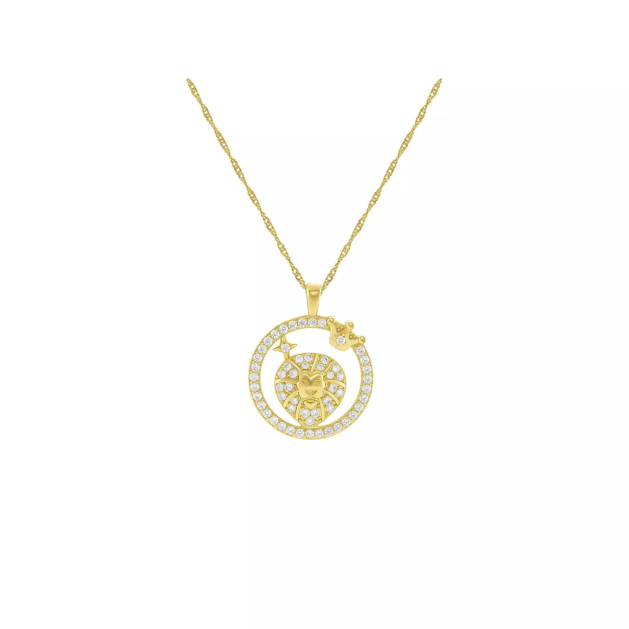 PRIMROSE 18k Gold Plated Cubic Zirconia Zodiac Coin Pendant Necklace, Women's, Size: 18", Leo Product Image