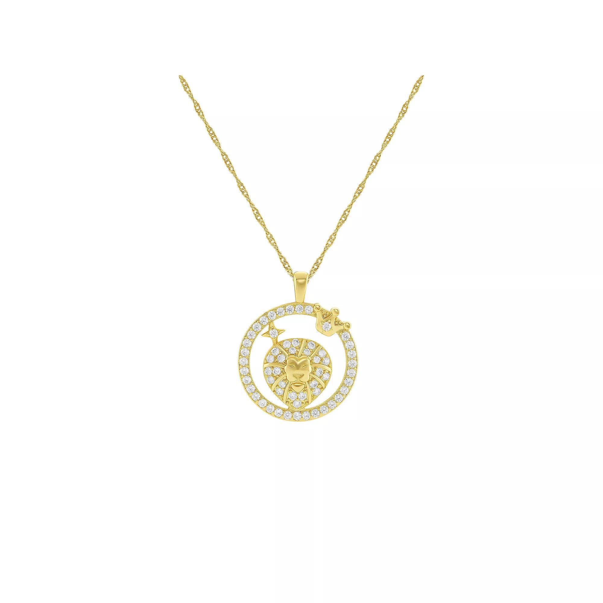 PRIMROSE 18k Gold Plated Cubic Zirconia Zodiac Coin Pendant Necklace, Women's, Size: 18", Leo Product Image