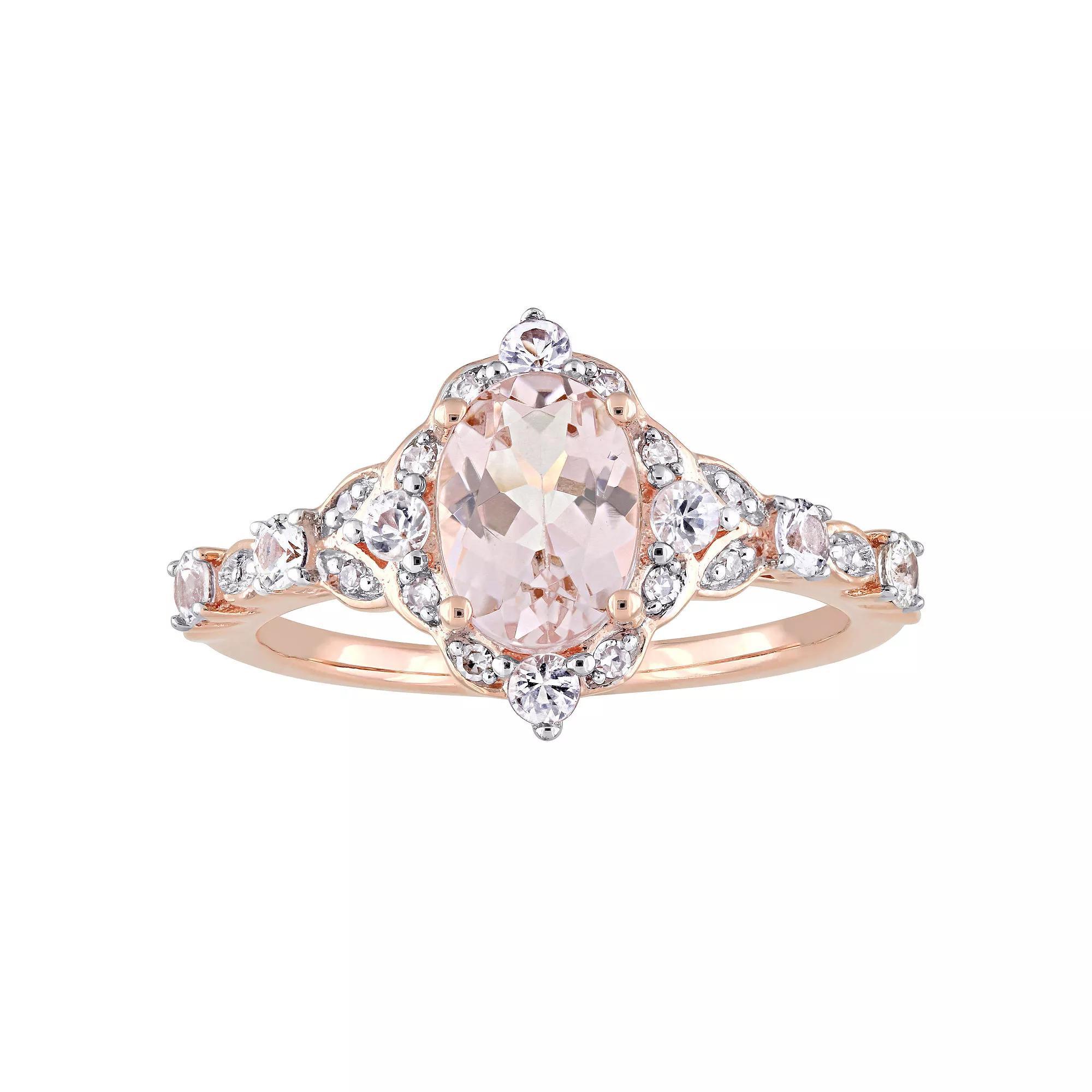 Stella Grace 10k Rose Gold Morganite, White Sapphire & Diamond Accent Vintage Halo Ring, Women's, Size: 5.50 Product Image