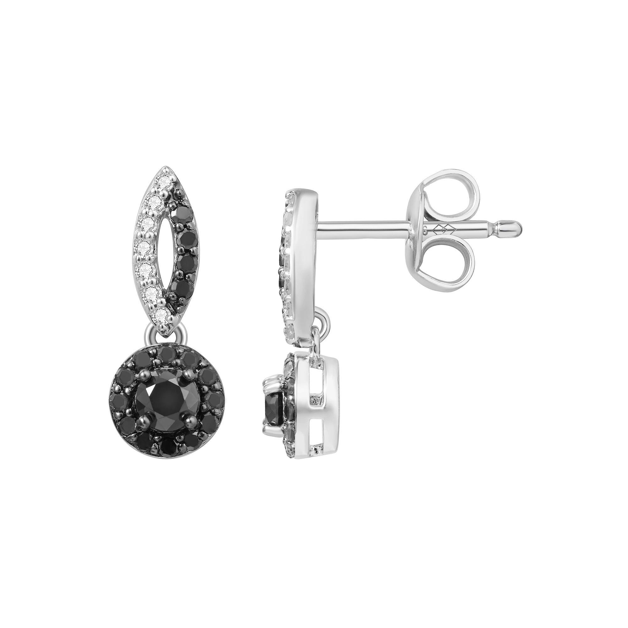 Sterling Silver 1/2 Carat T.W. Black & White Diamond Drop Earrings, Womens Product Image