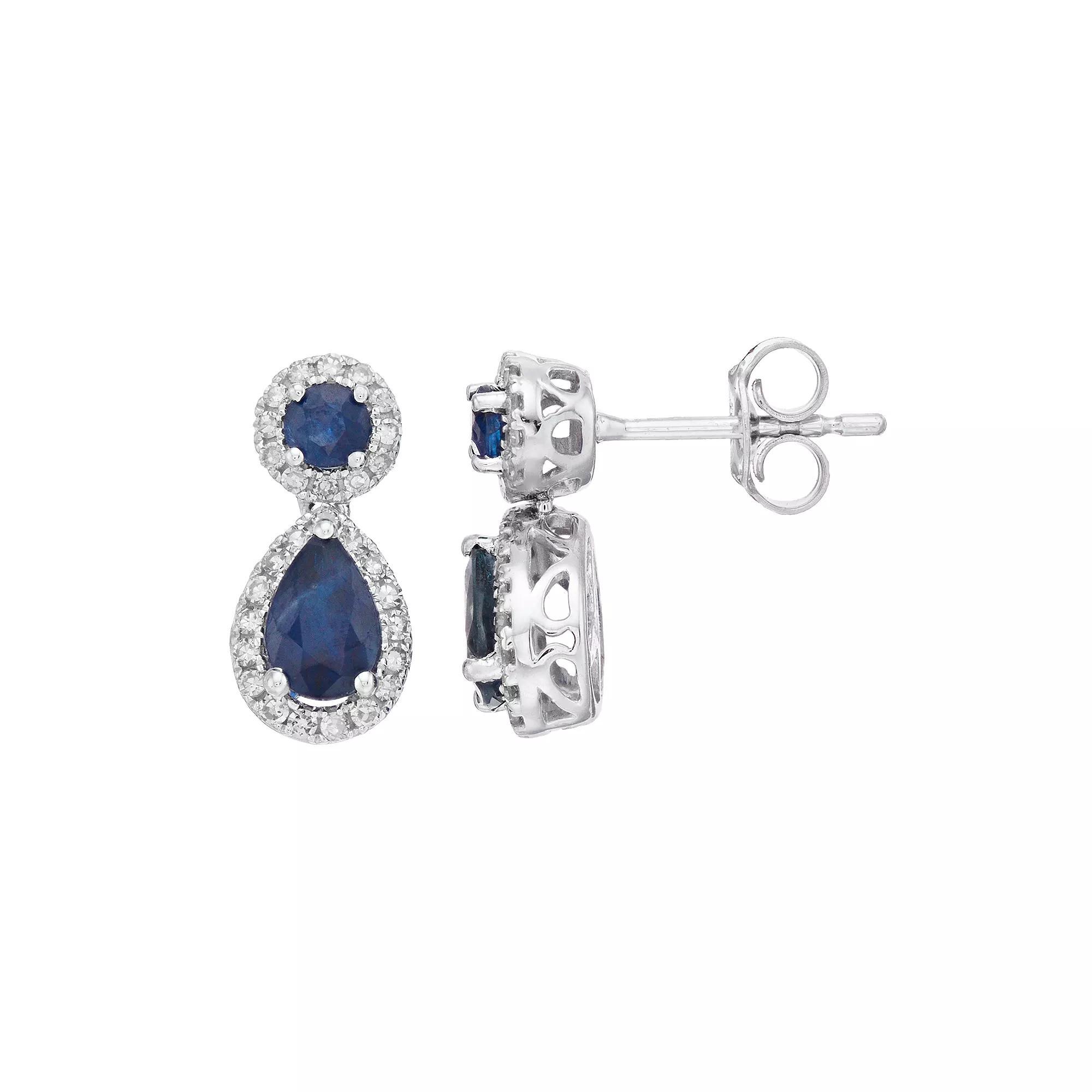 Gemminded 10k White Gold Sapphire & 1/4 Carat T.W. Diamond Teardrop Earrings, Women's Product Image