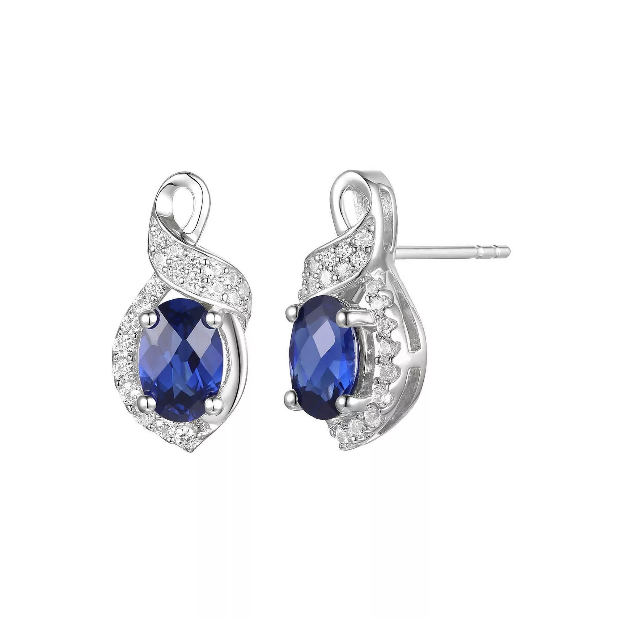 Rhodium-Plated Lab-Created Sapphire Stud Earrings, Women's, Sterling Product Image