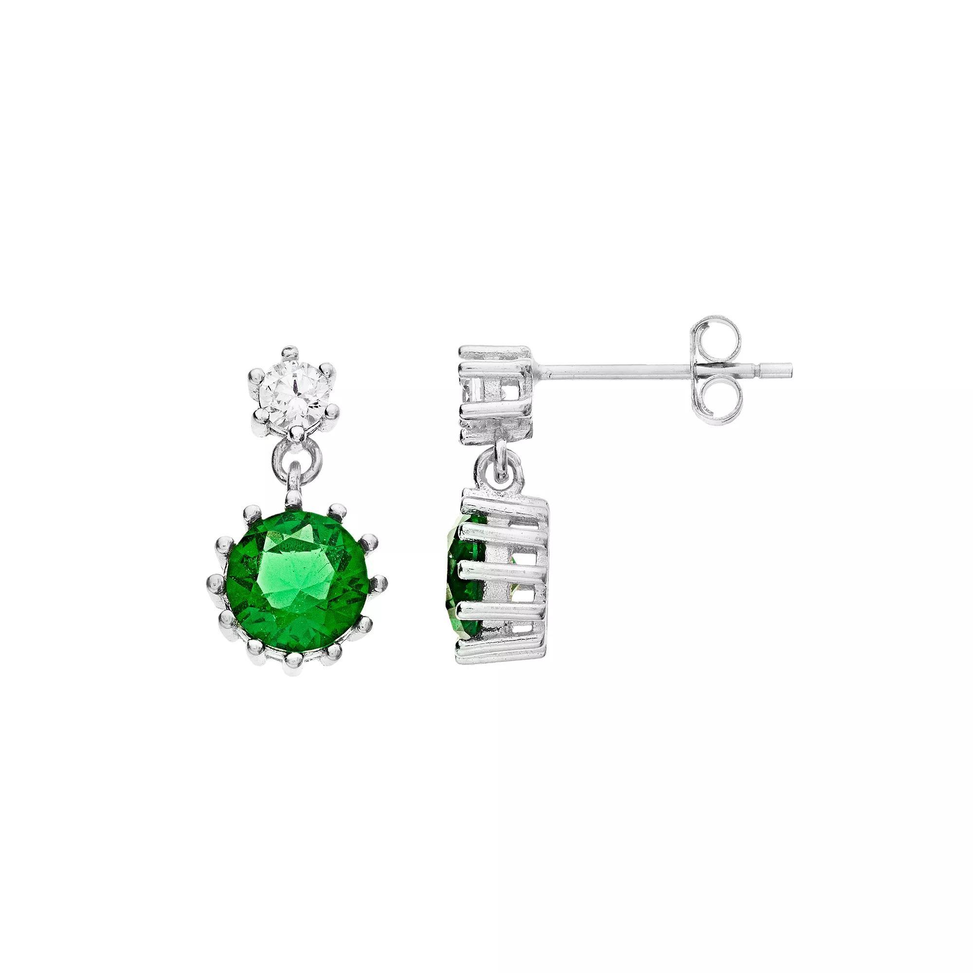 Sterling Silver Green Cubic Zirconia Drop Earrings, Womens Product Image