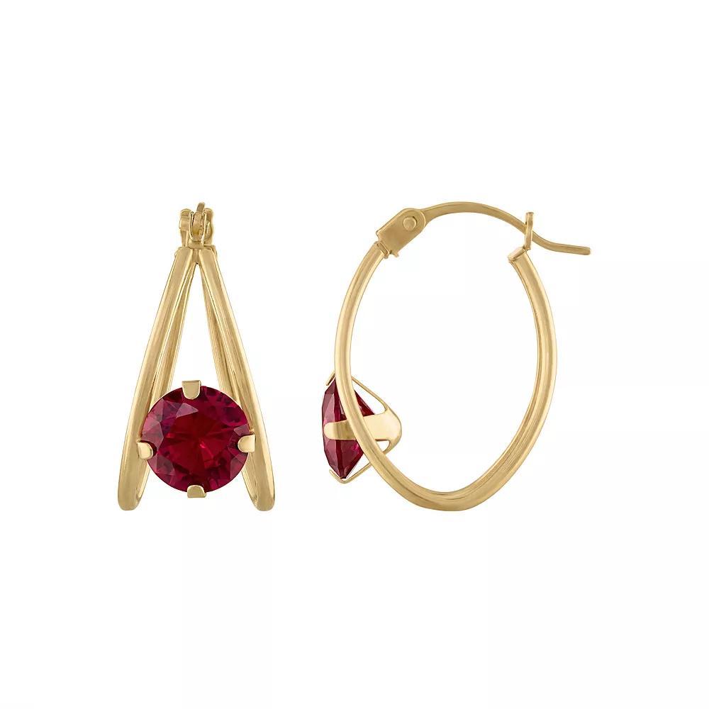 Designs by Gioelli 14k Gold Gemstone Capture Hoop Earrings, Womens, Red Product Image