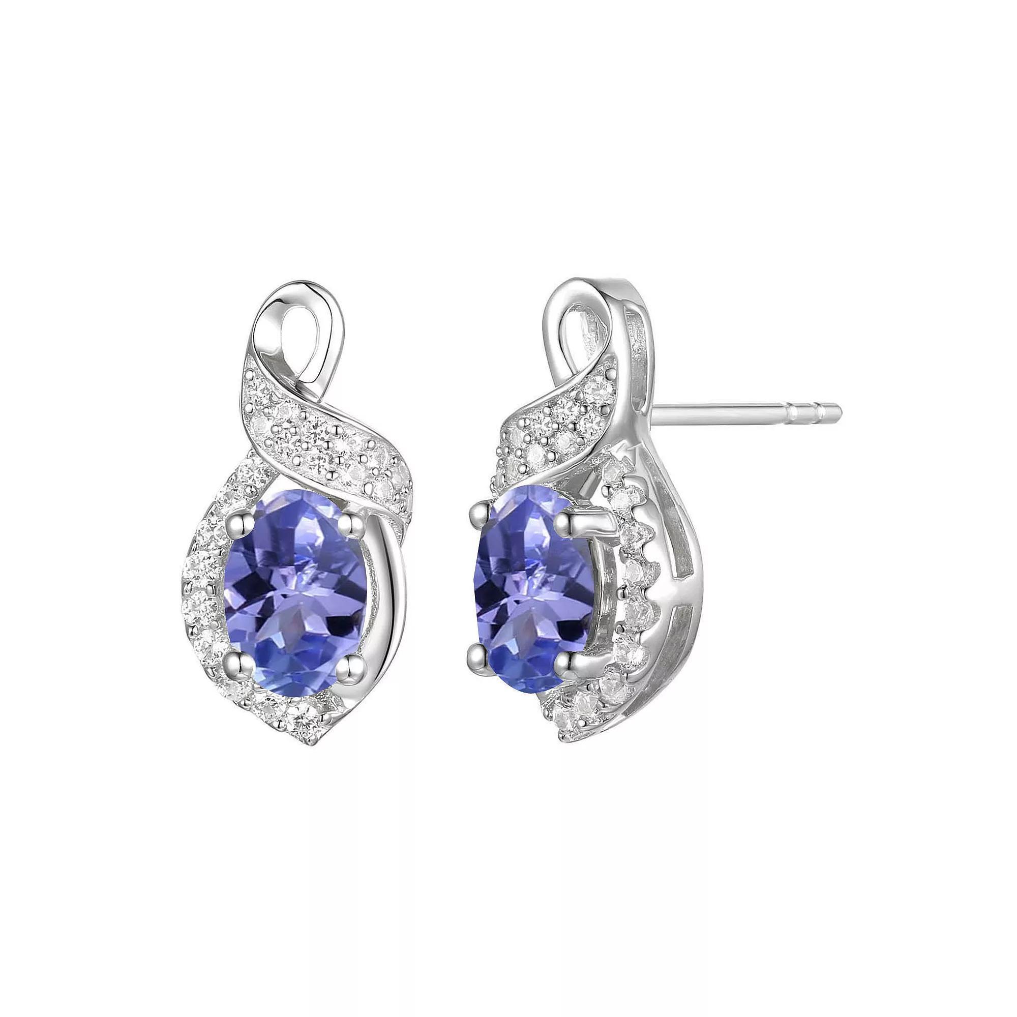 Rhodium-Plated Lab-Created White Sapphire & Tanzanite Stud Earrings, Women's, Sterling Product Image