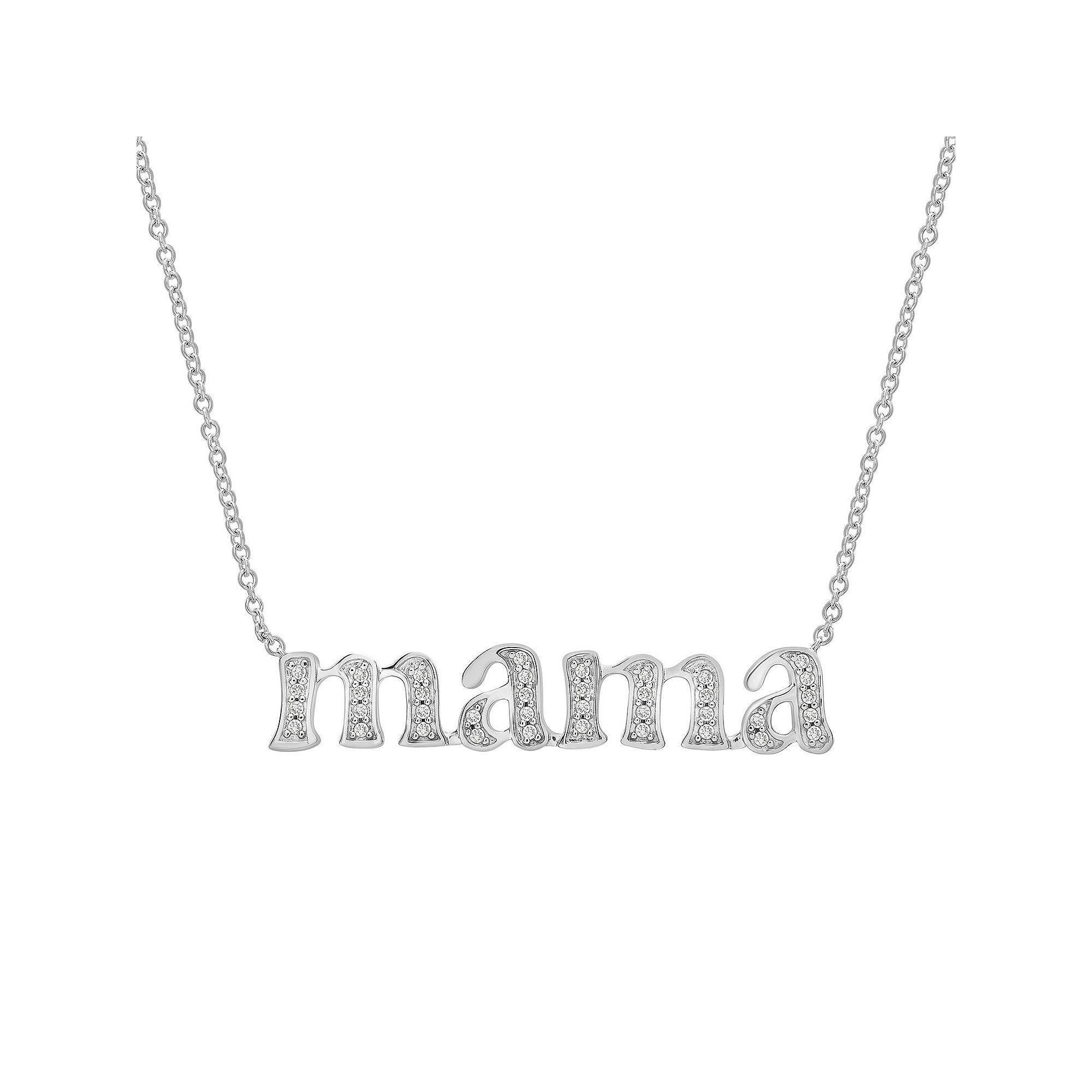Sterling Silver 1/8 Carat T.W. Diamond "Mama" Necklace, Women's, Size: 17" Product Image
