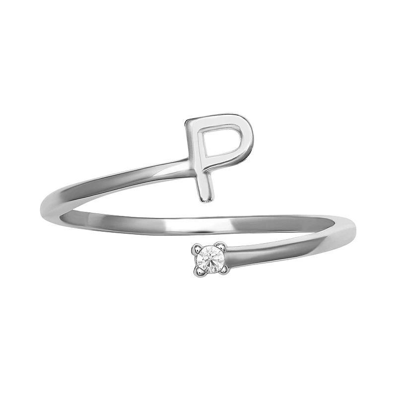 PRIMROSE Sterling Silver Cubic Zirconia Initial Bypass Band Ring, Womens Gold Tone L Product Image