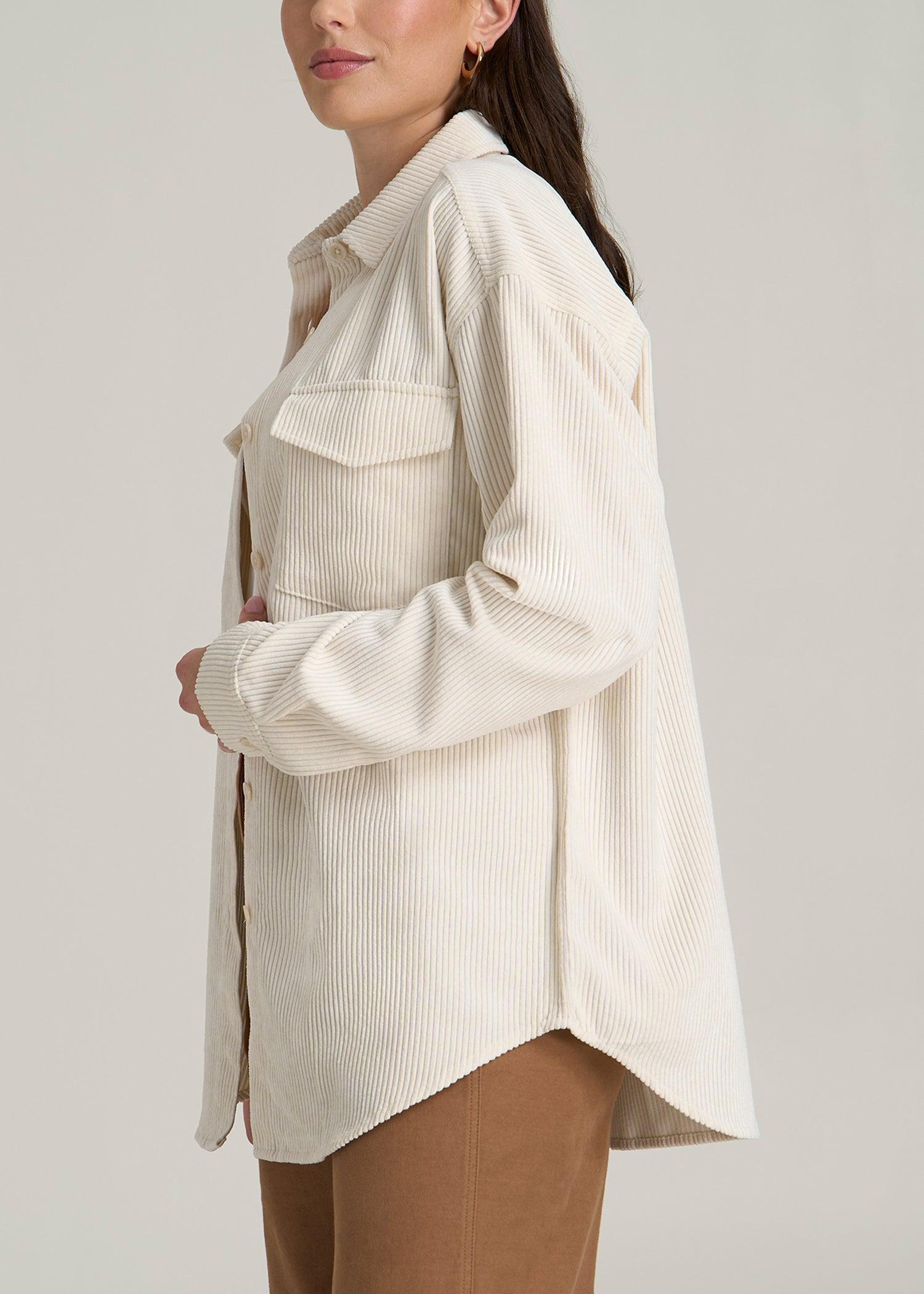 Corduroy Button Shirt for Tall Women in White Alyssum Product Image
