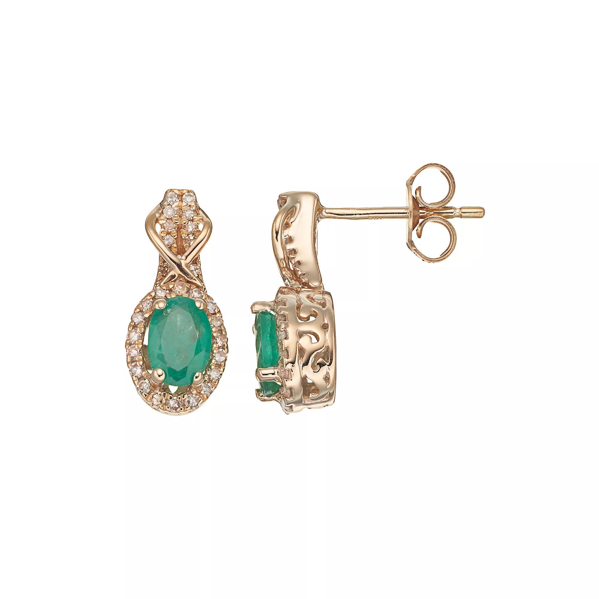Gemminded 10k Gold Emerald & 1/4 Carat T.W. Diamond Halo Stud Earrings, Women's, Green Product Image