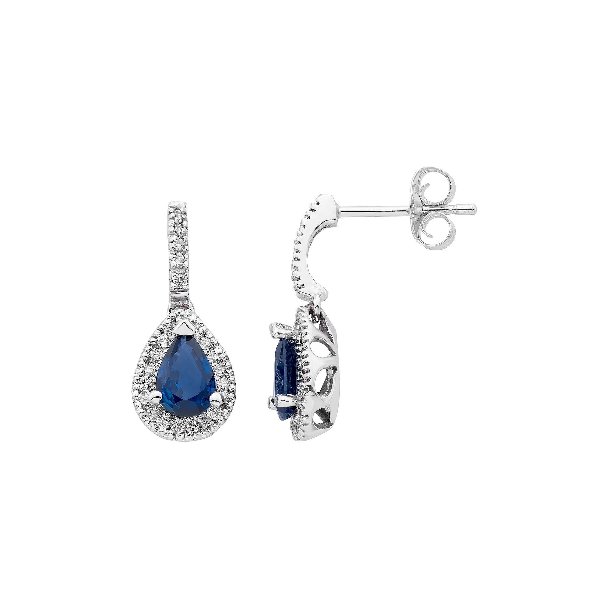 14k Gold Sapphire & 1/5 Carat T.W. IGL Certified Diamond Teardrop Earrings, Women's, Pink Product Image