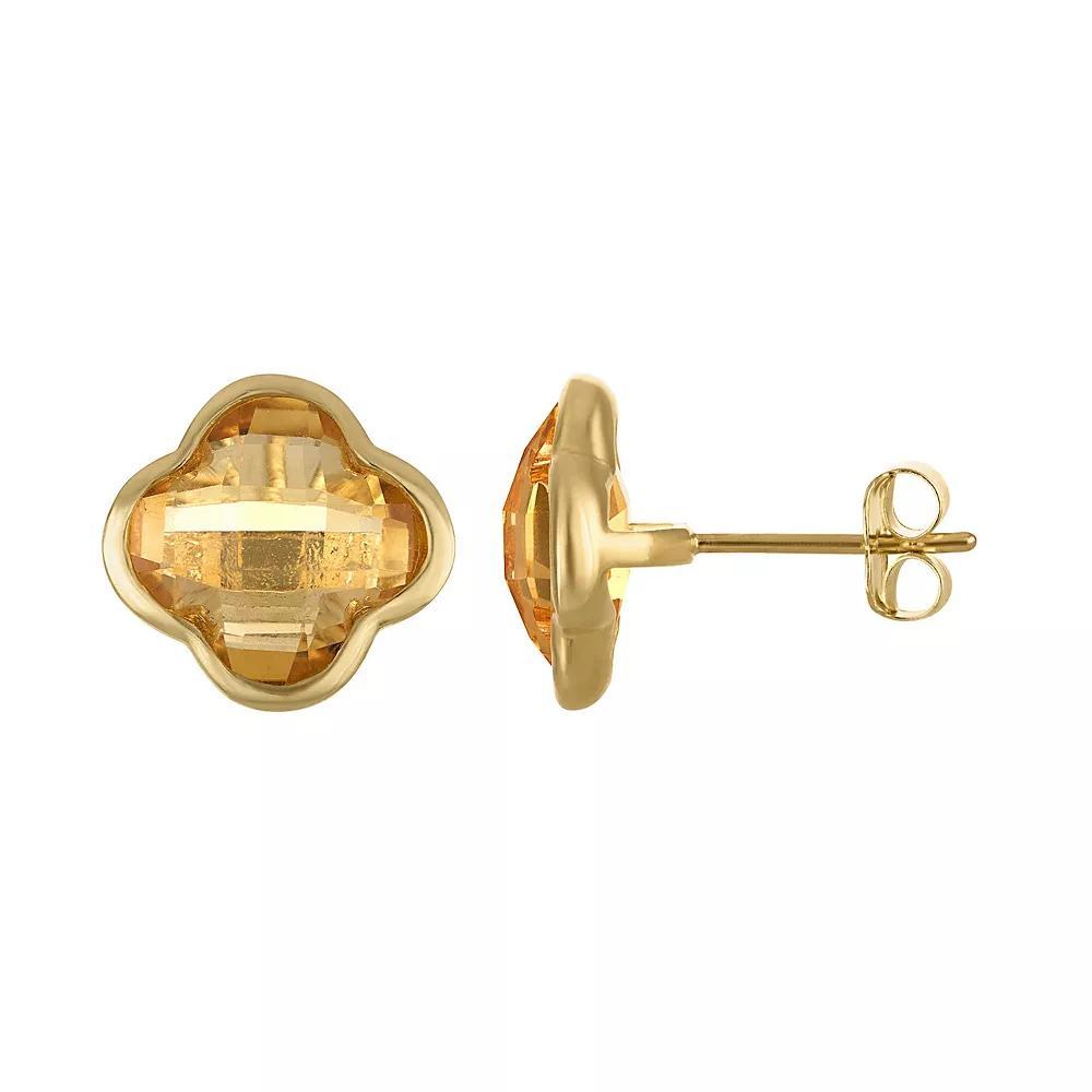 Tiara 10k Gold Gemstone Clover Stud Earrings, Womens, Citrine Product Image