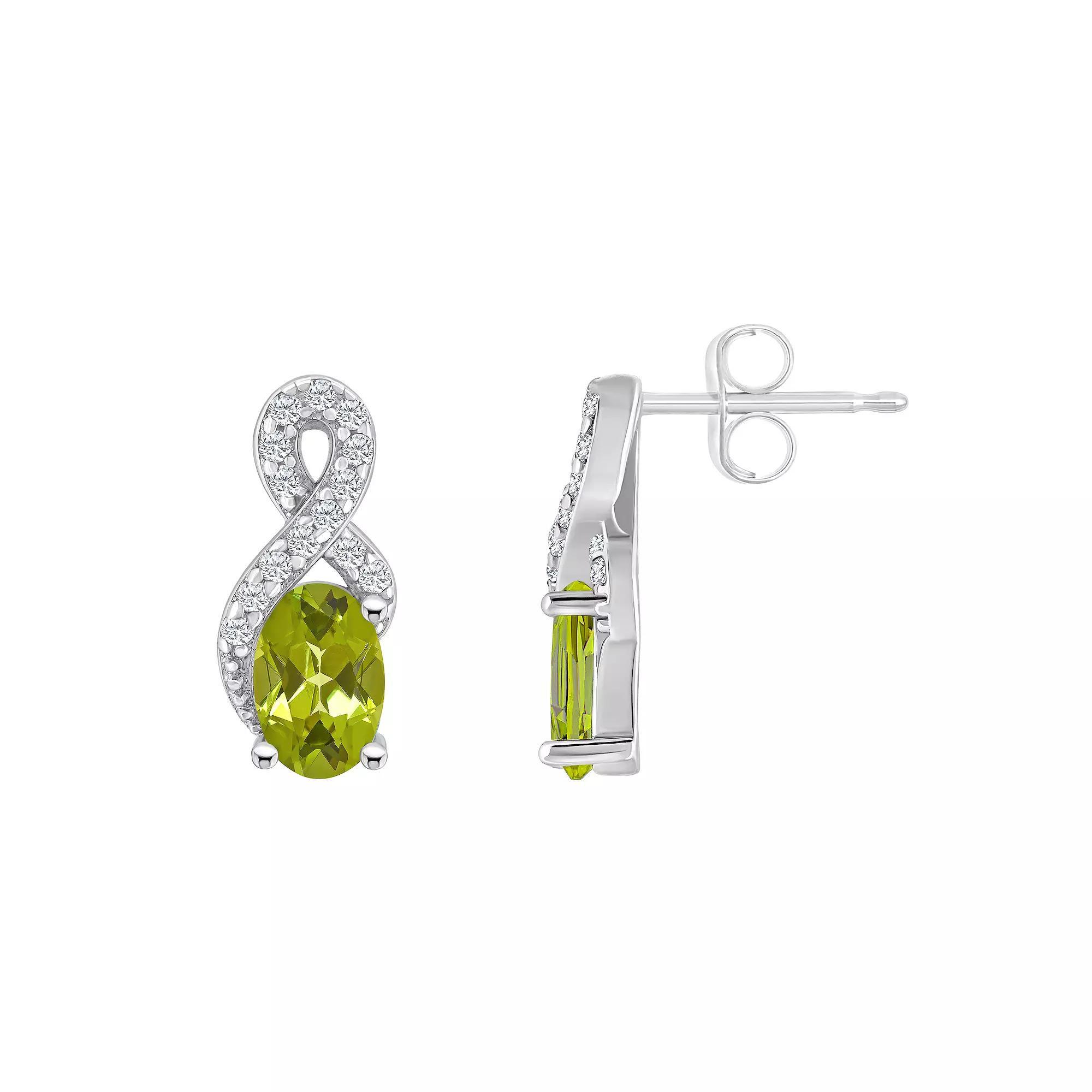 Celebration Gems Sterling Silver Peridot White Topaz Accent Oval Drop Earrings, Women's Product Image