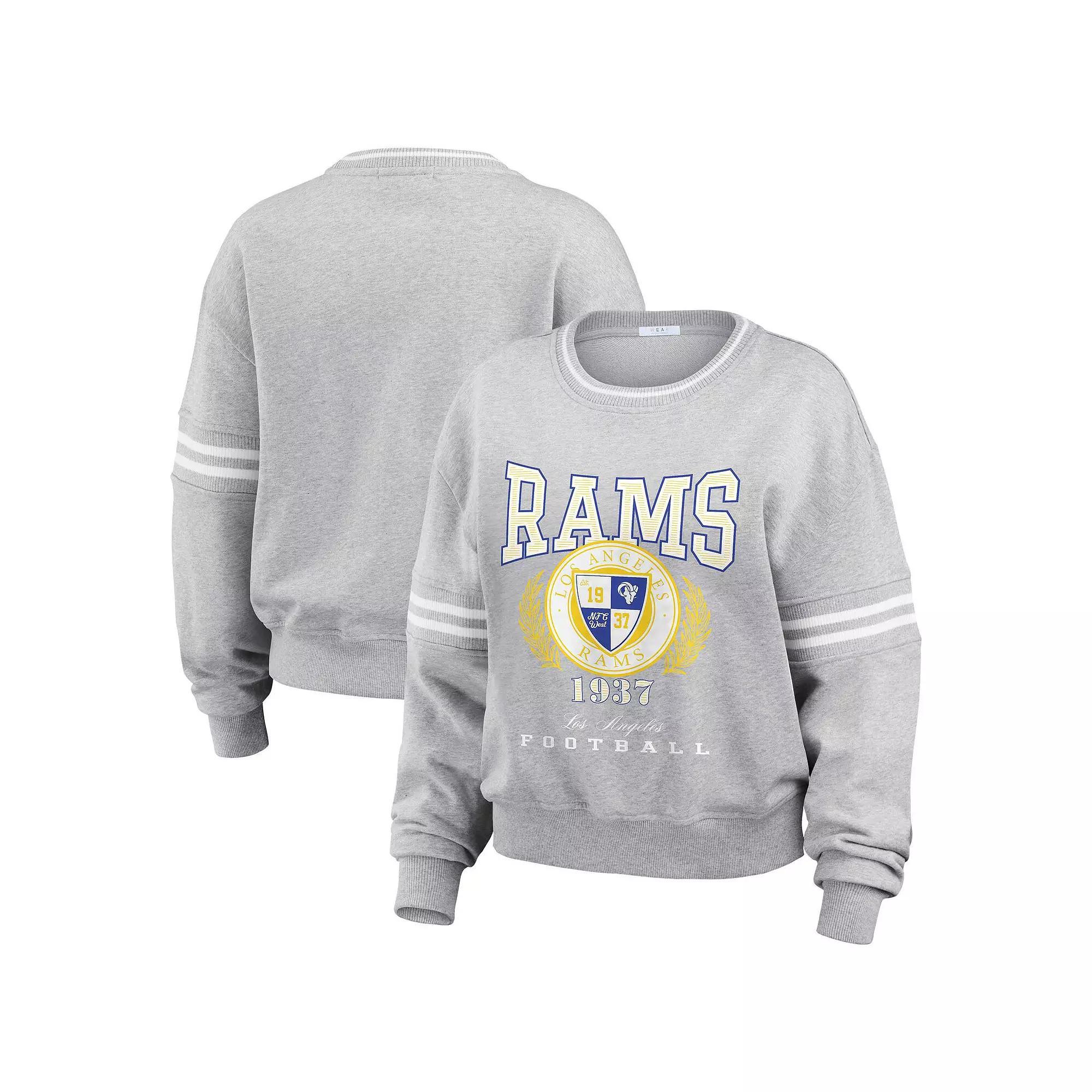 Women's WEAR by Erin Andrews Heather Gray Los Angeles Rams Cropped Pullover Sweatshirt, Size: 2XL, Grey Product Image