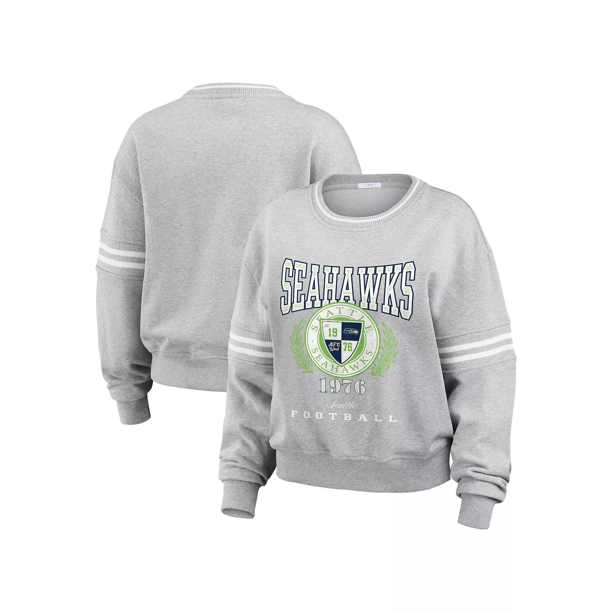 Women's WEAR by Erin Andrews Heather Gray Seattle Seahawks Crest Cropped Pullover Sweatshirt, Size: Medium, Grey Product Image