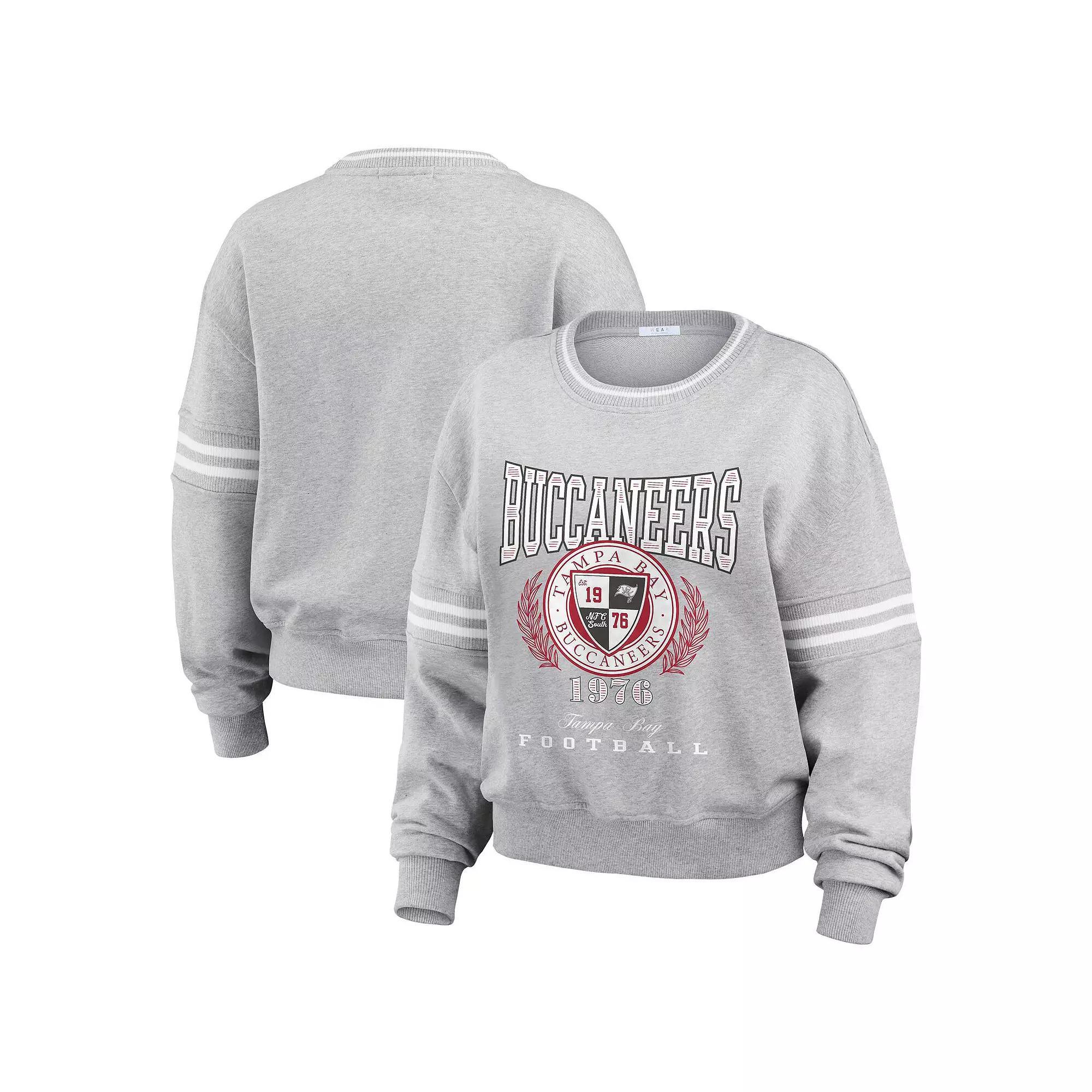 Women's WEAR by Erin Andrews Heather Gray Tampa Bay Buccaneers Cropped Pullover Sweatshirt, Size: XL, Grey Product Image