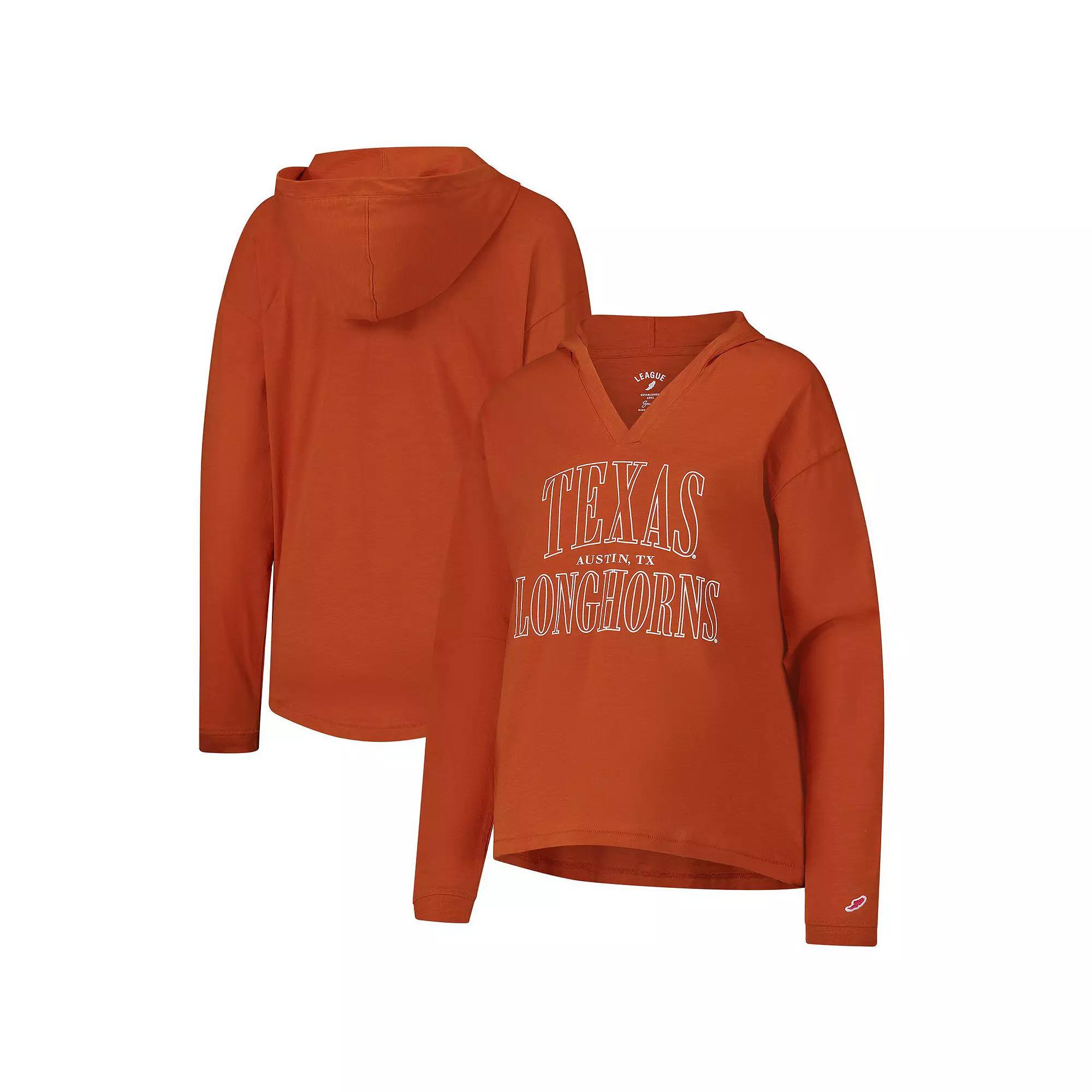 Women's League Collegiate Wear Texas Orange  Texas Longhorns Slub Long Sleeve V-Neck Hoodie T-Shirt, Size: Small, Team Product Image