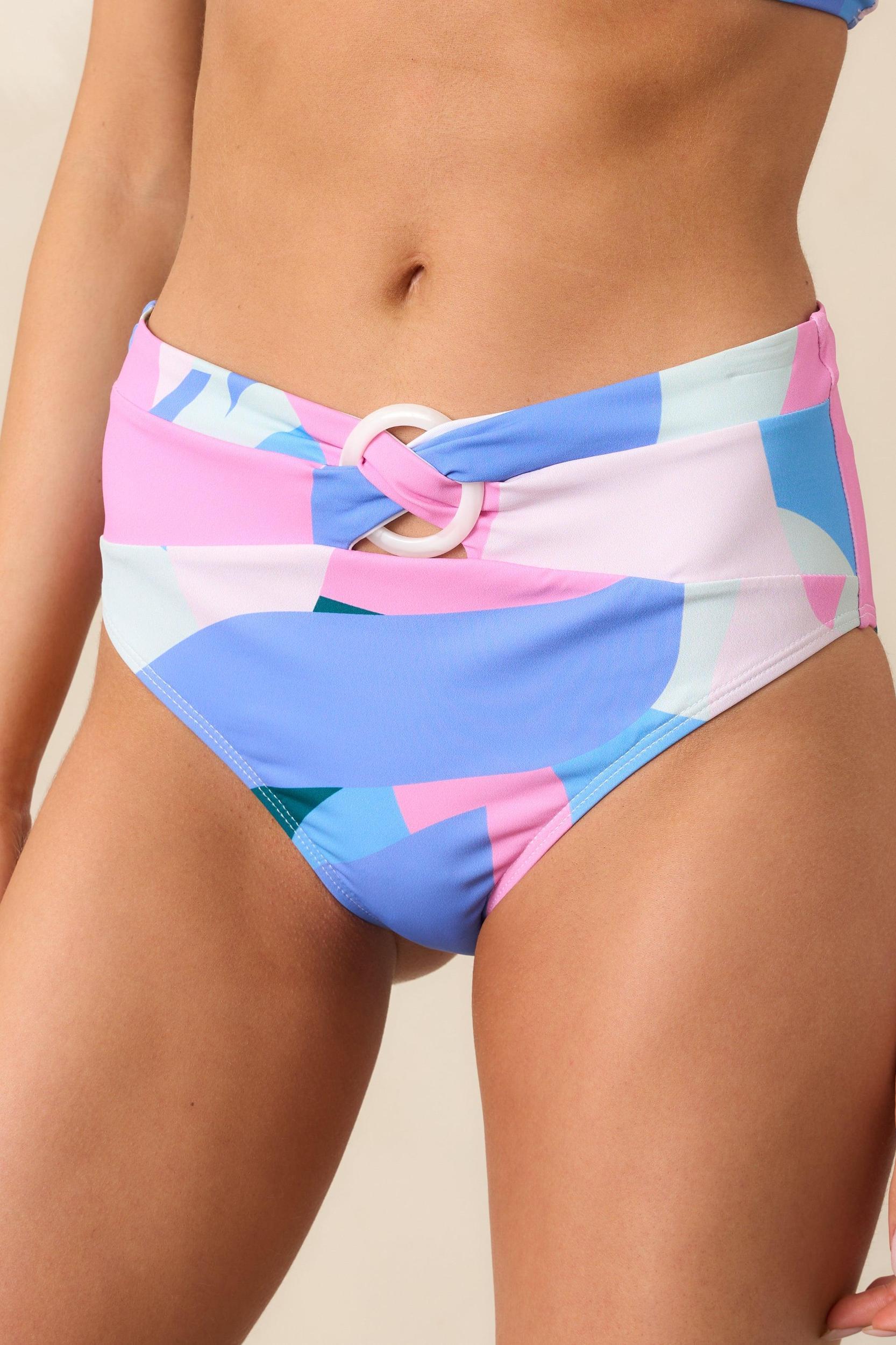 Beachfront Bliss Pink Multi Abstract Print Bikini Top Product Image