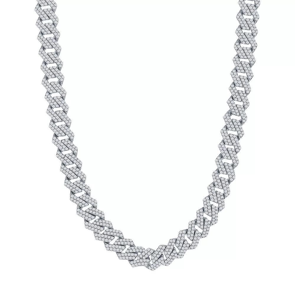 Men's Sterling Silver Cubic Zirconia Monaco Chain Necklace, Size: 24" Product Image