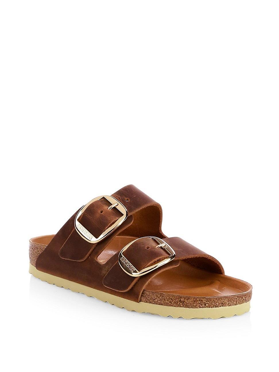 Birkenstock Womens Arizona Oiled Leather Big Buckle Detail Slide Sandals Product Image