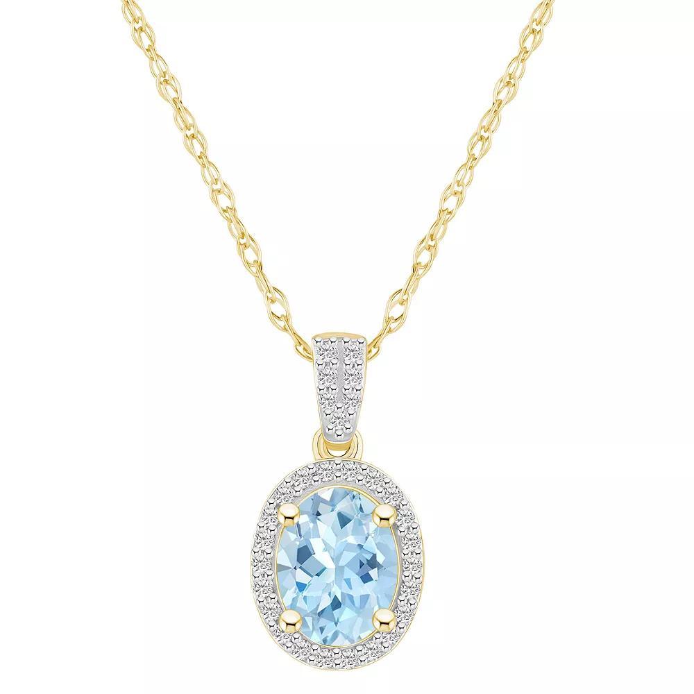 Celebration Gems 10k Gold Oval Gemstone & Lab-Created White Sapphire Halo Pendant Necklace, Women's, Size: 18", Simulated Aquamarine Product Image