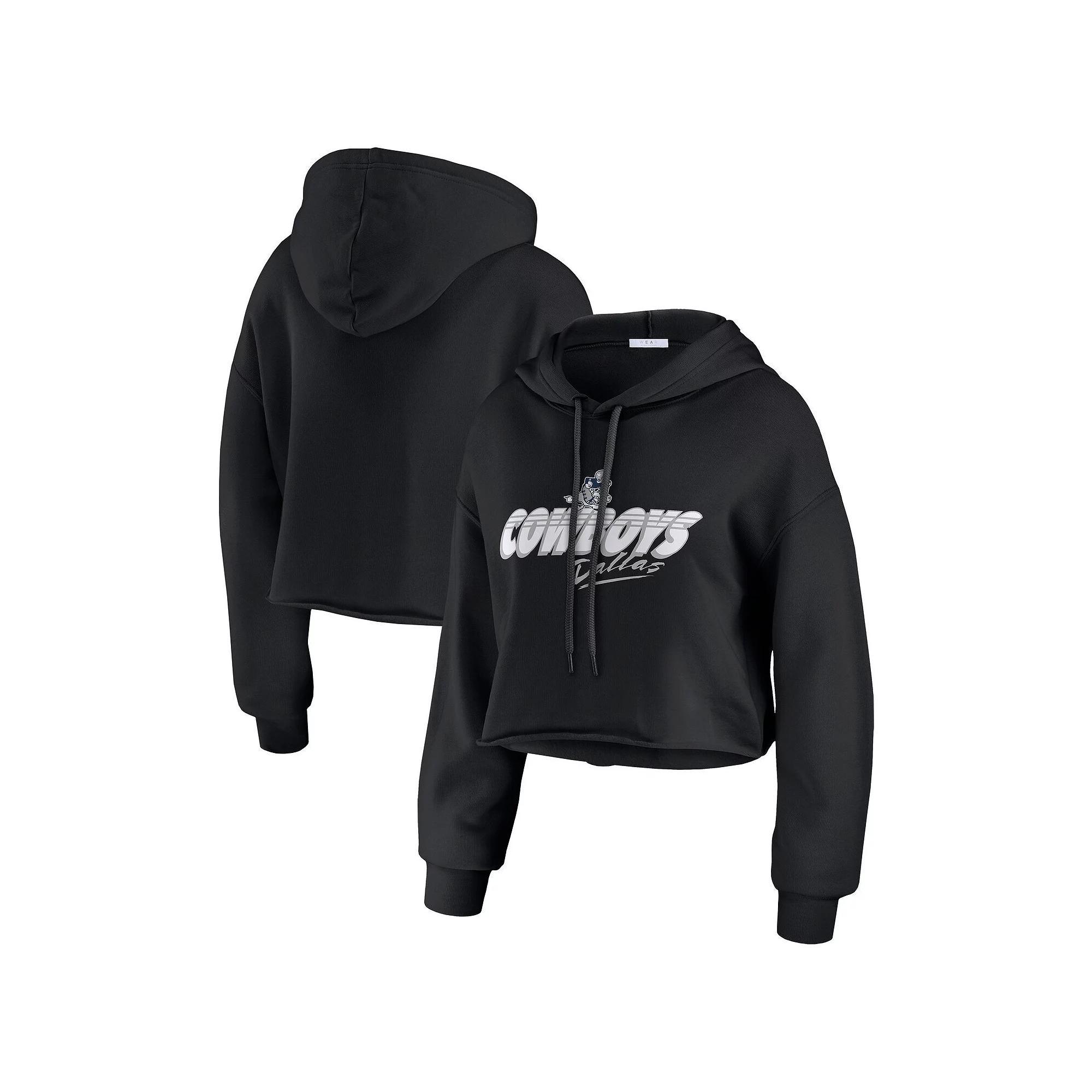 Women's WEAR by Erin Andrews Black Dallas Cowboys Prime Cropped Pullover Hoodie, Size: Medium Product Image