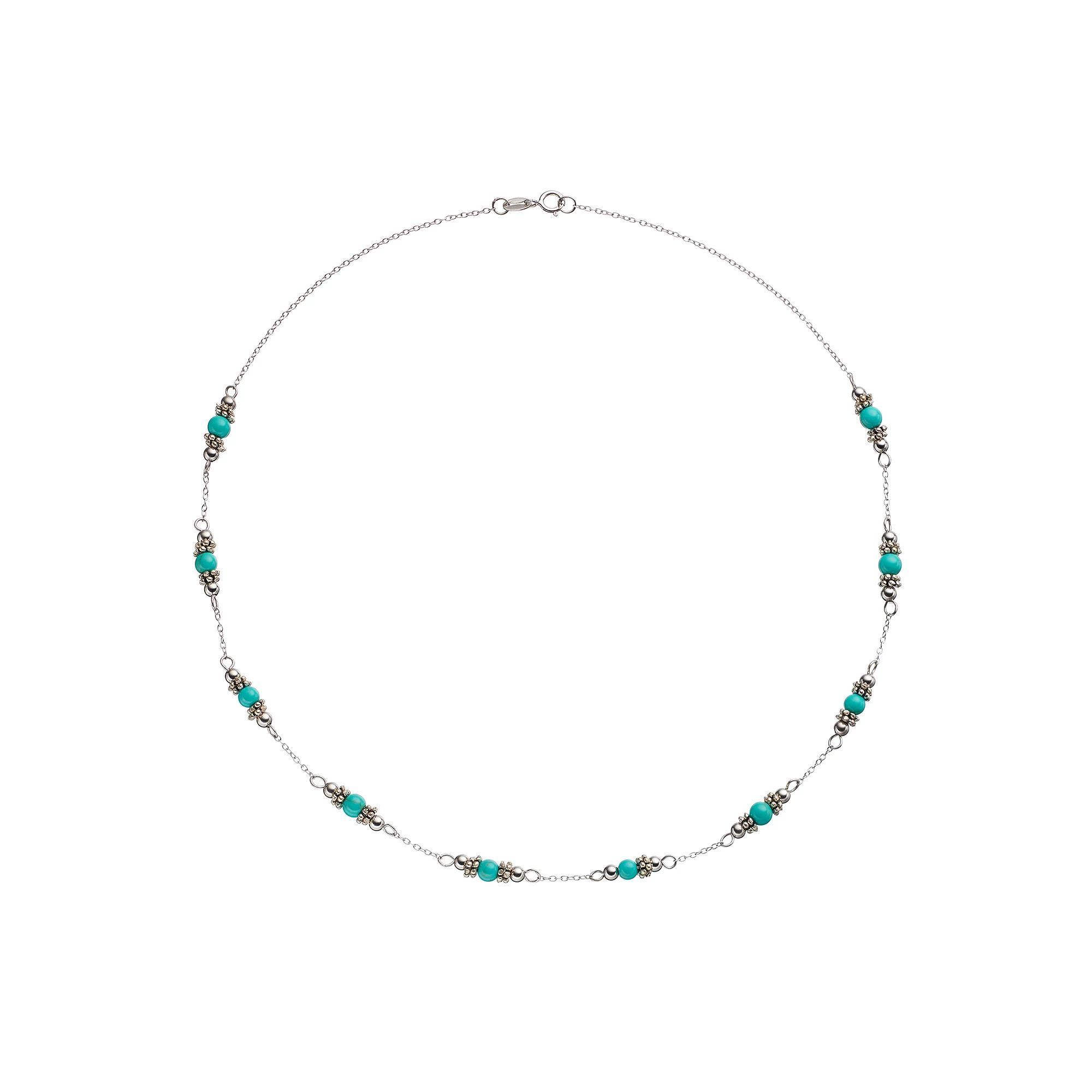 Sterling Silver Simulated Turquoise Beaded Station Necklace, Women's, Size: 16", Blue Product Image