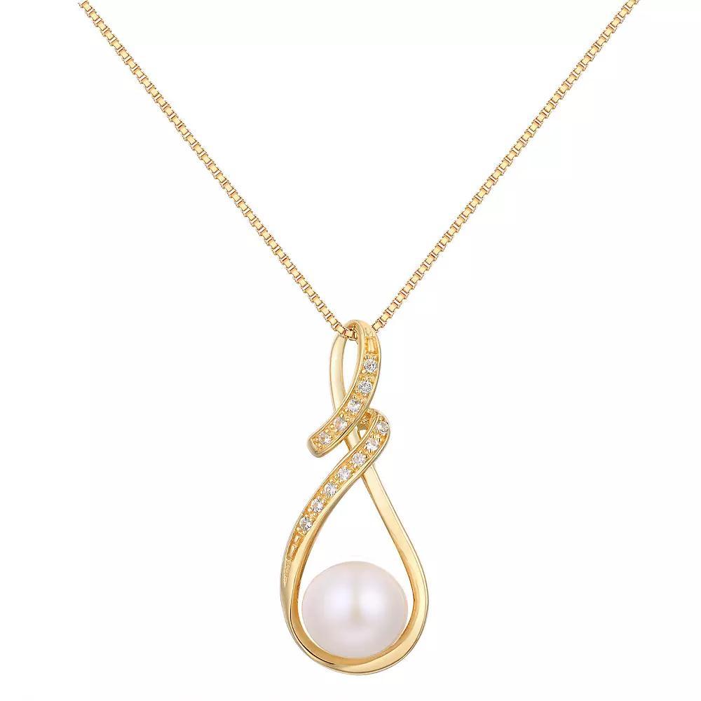14k Gold Over Sterling Silver Lab-Created White Sapphire Accent Stones Drop Pendant Necklace, Women's, Size: 18", Gold Tone Product Image