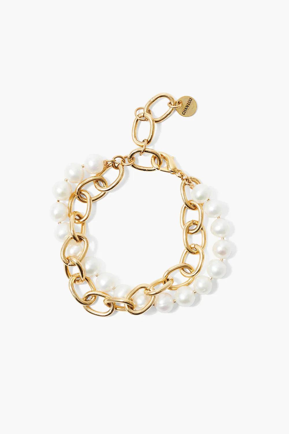 Chan Luu Esme Chain Bracelet in White Pearl Product Image