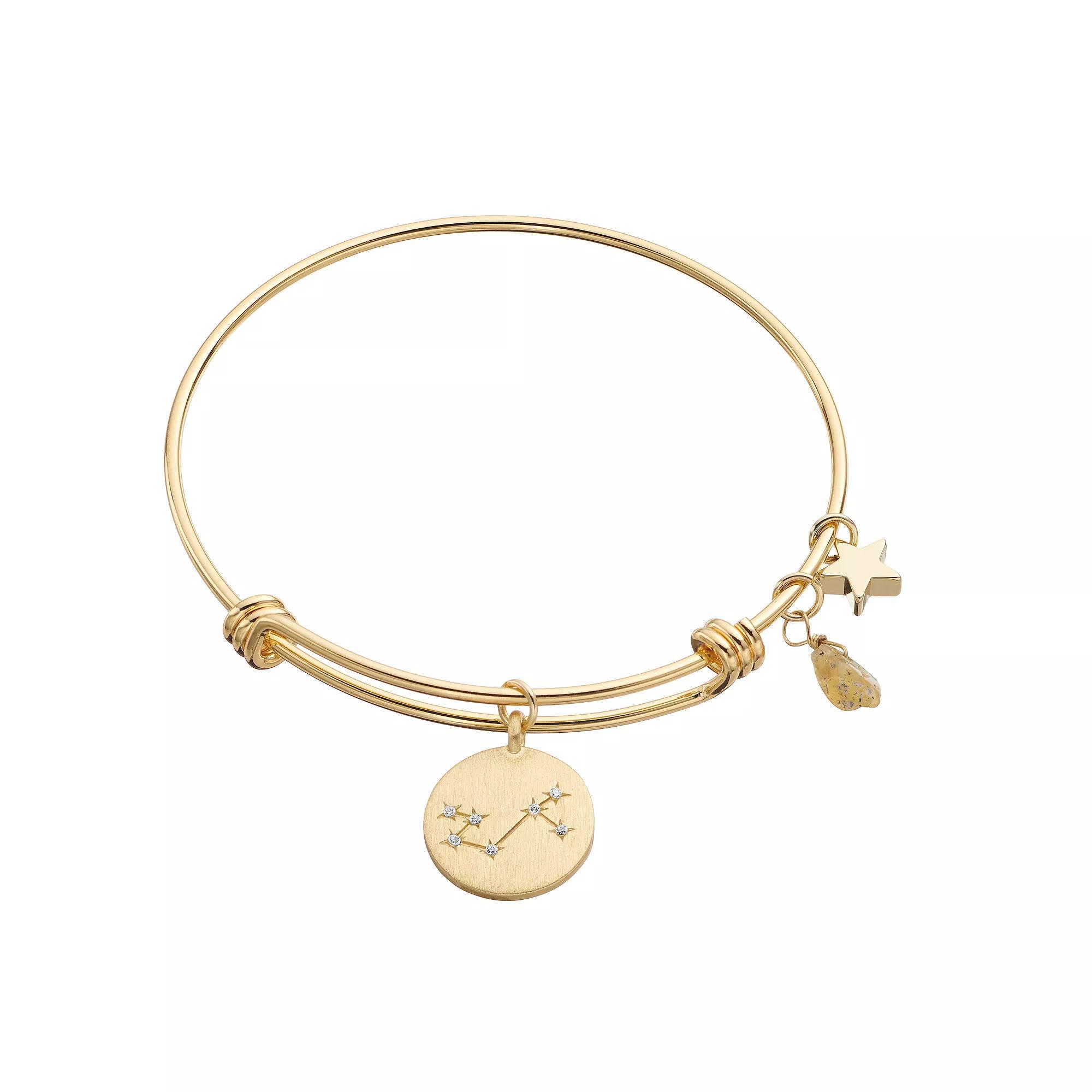 City Luxe Horoscope Cubic Zirconia Disk Bangle Bracelet with Genuine Stone & Star Charm, Women's, Gold Tone Cancer Product Image